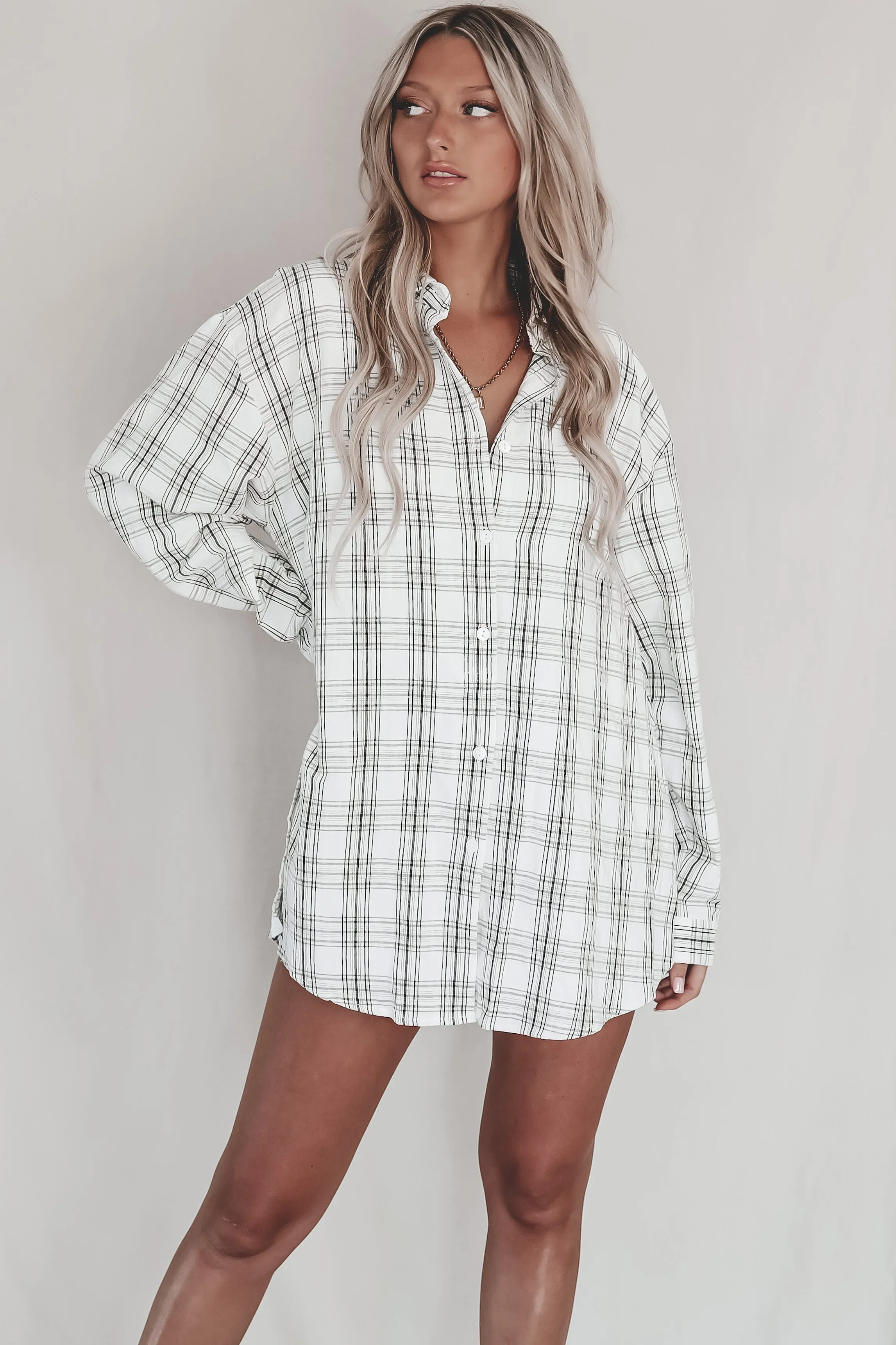 DEAL Cute Girl Cute Oversized White Plaid Romper