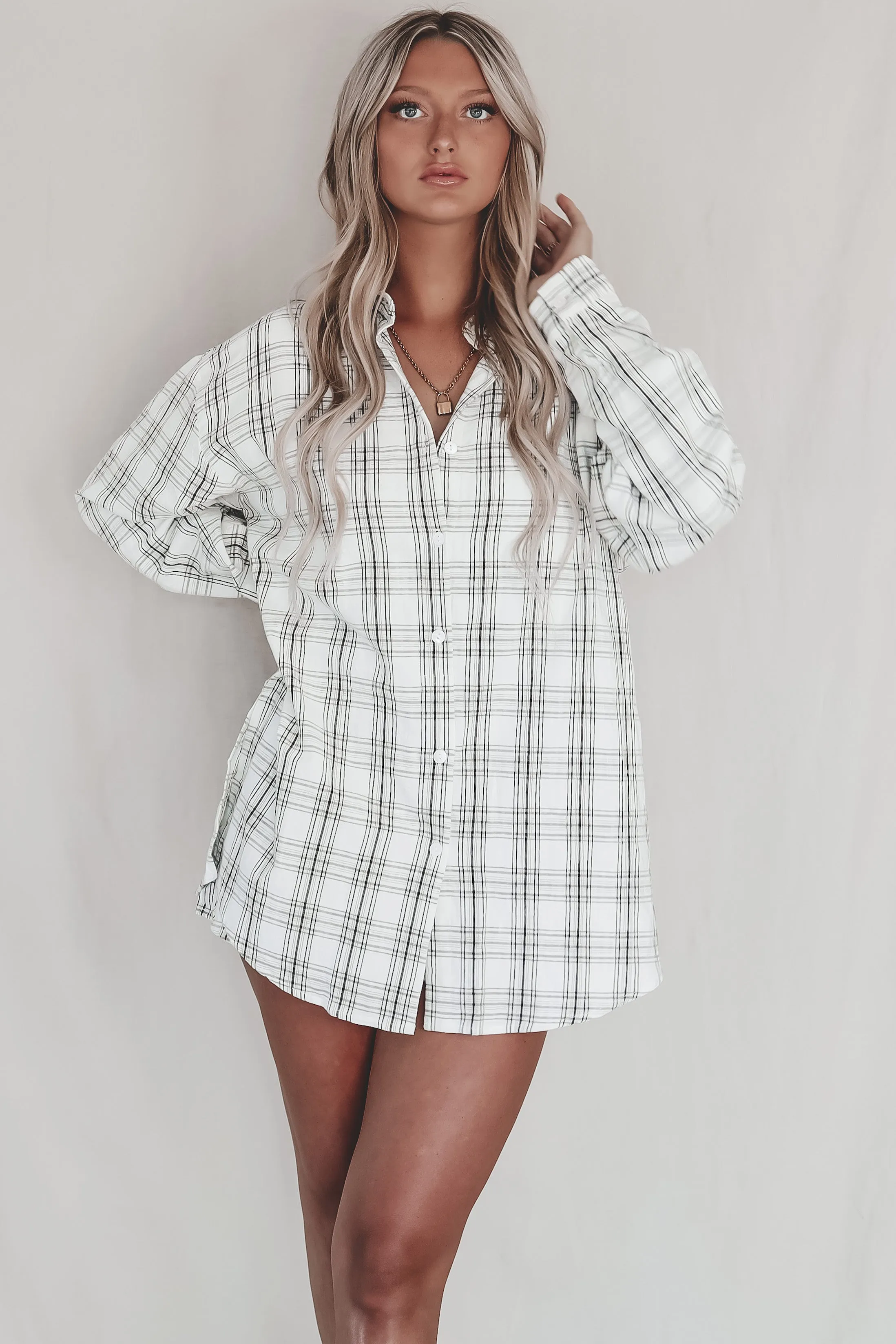 DEAL Cute Girl Cute Oversized White Plaid Romper