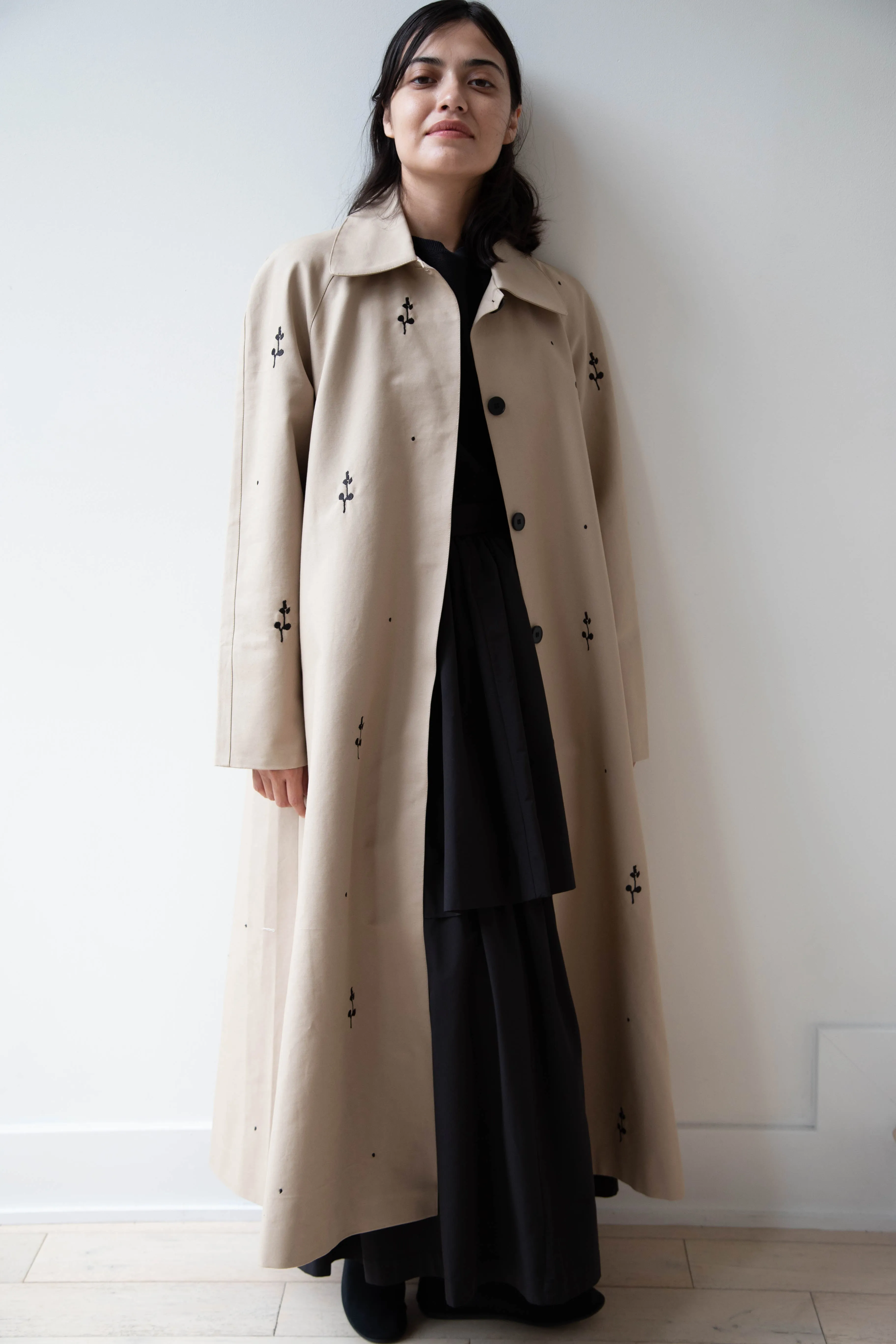 Delegan | Trench Coat with Embroidery in Beige & Black