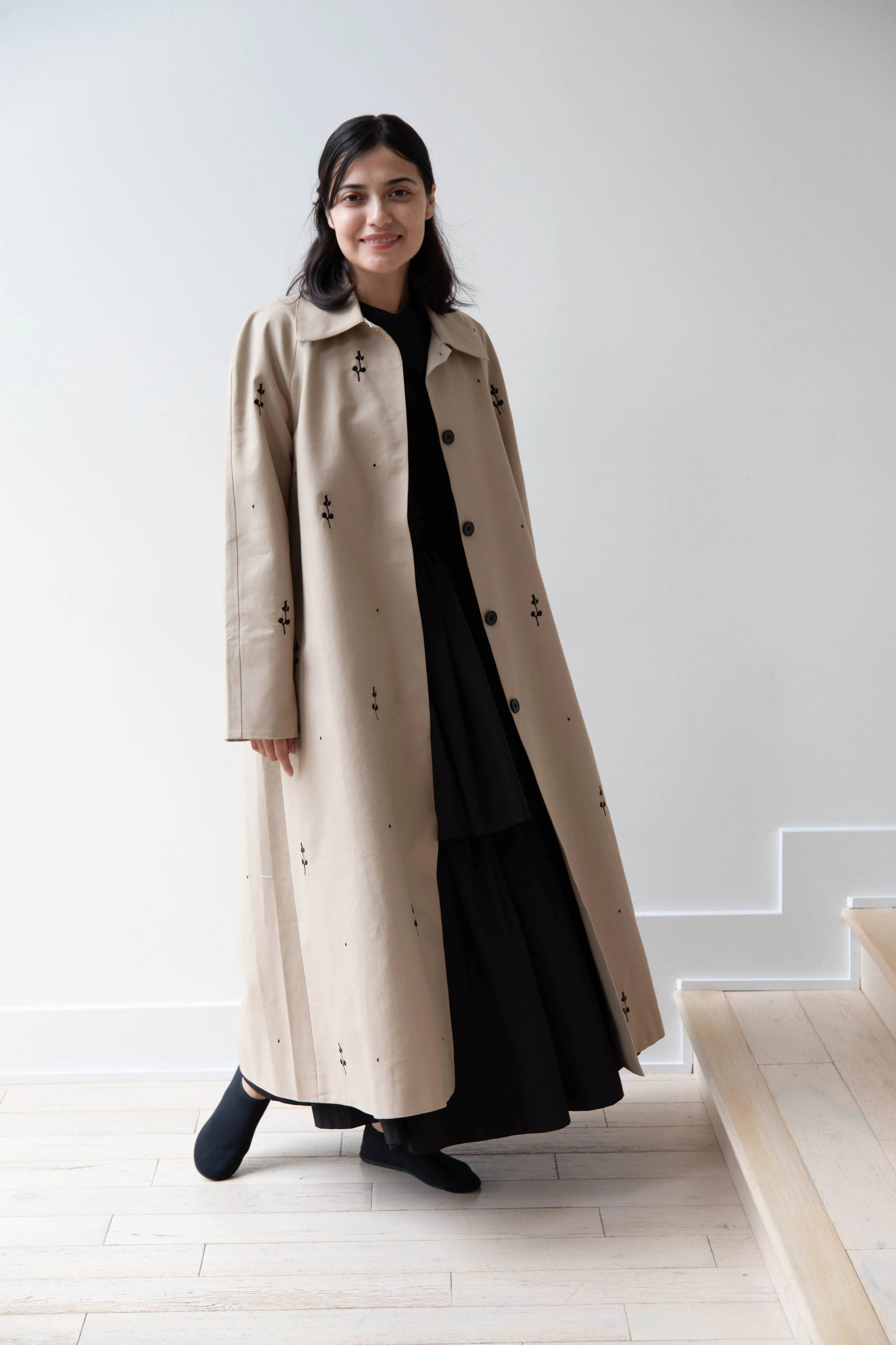 Delegan | Trench Coat with Embroidery in Beige & Black