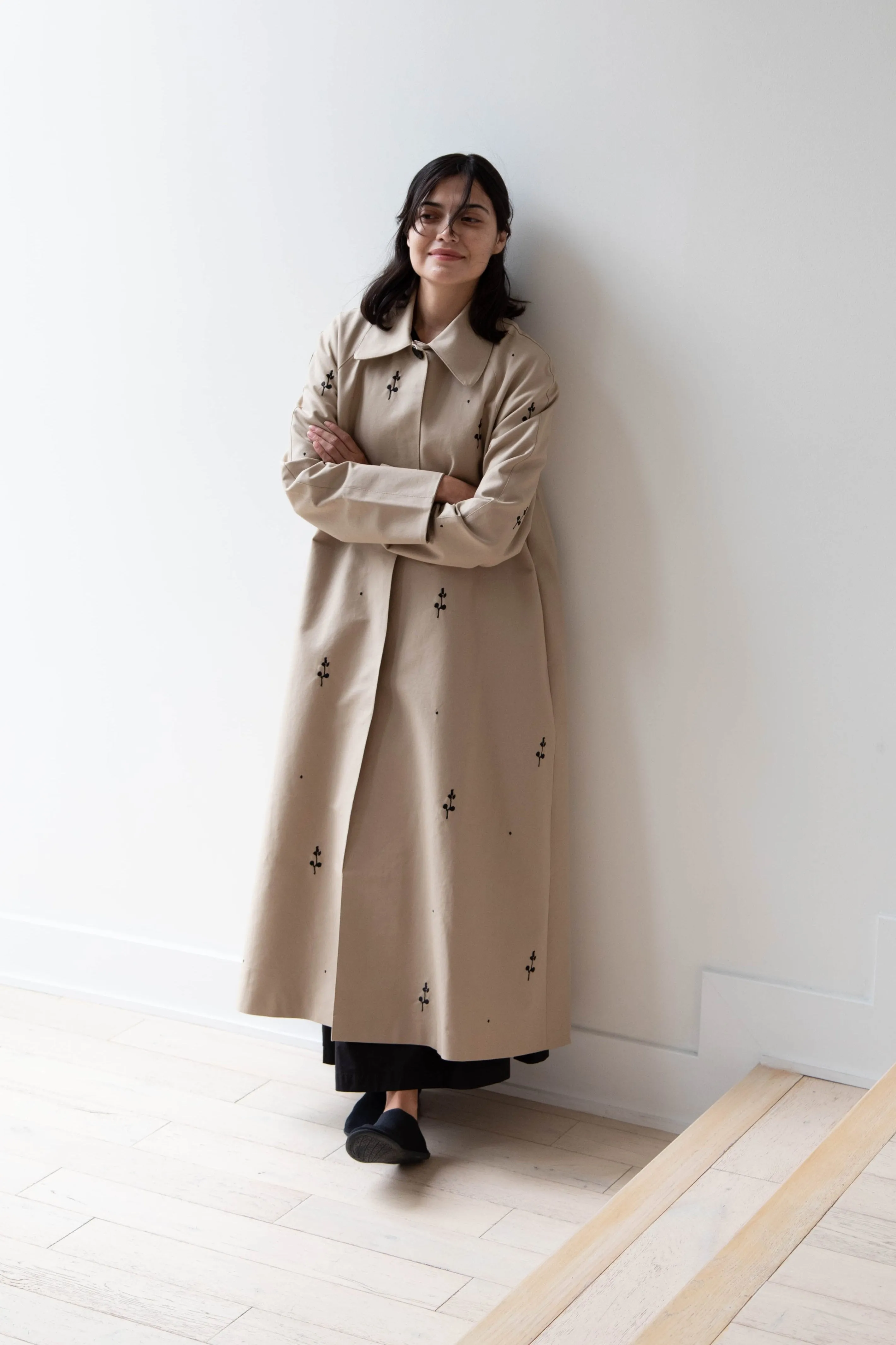 Delegan | Trench Coat with Embroidery in Beige & Black