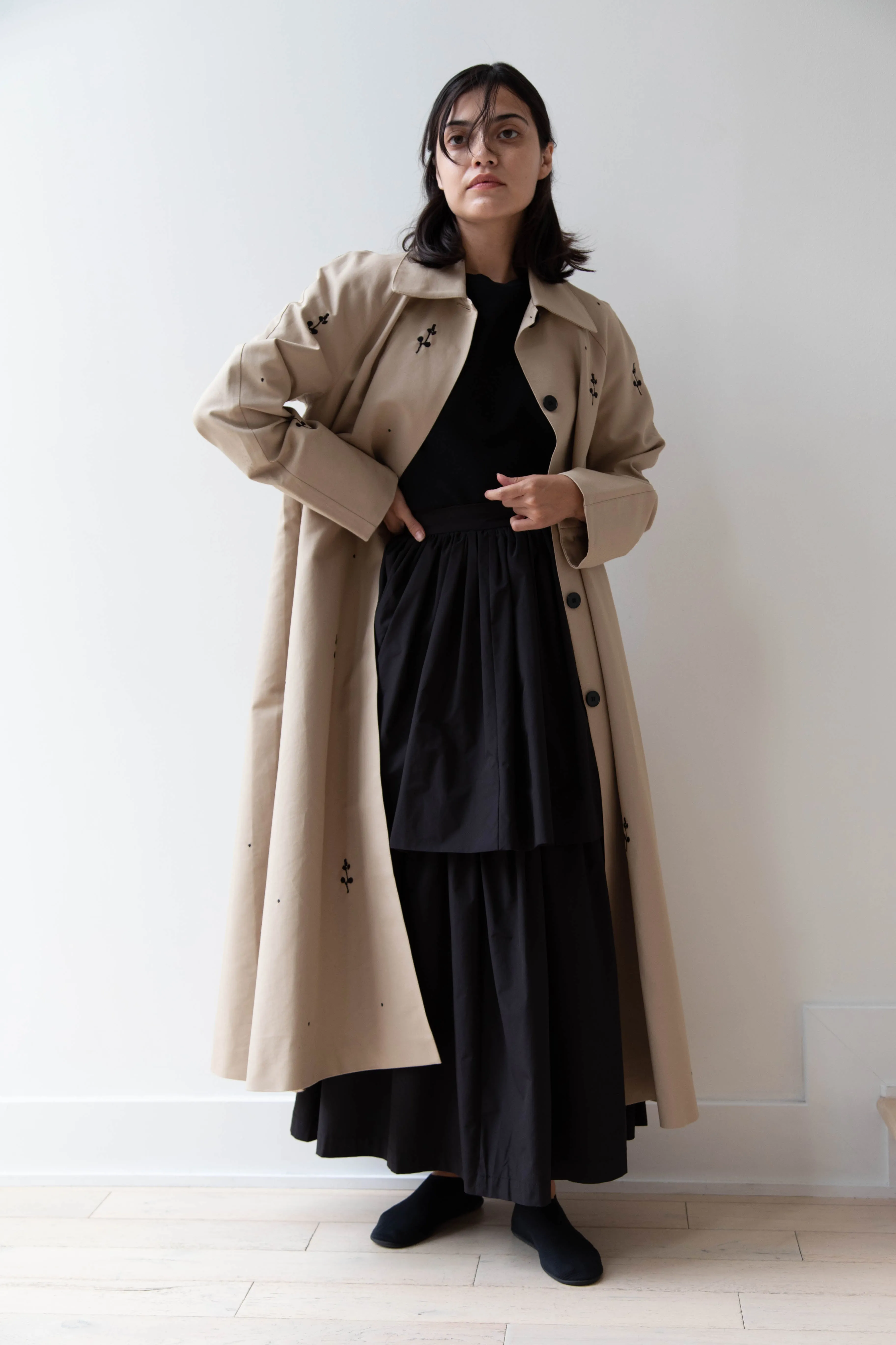 Delegan | Trench Coat with Embroidery in Beige & Black