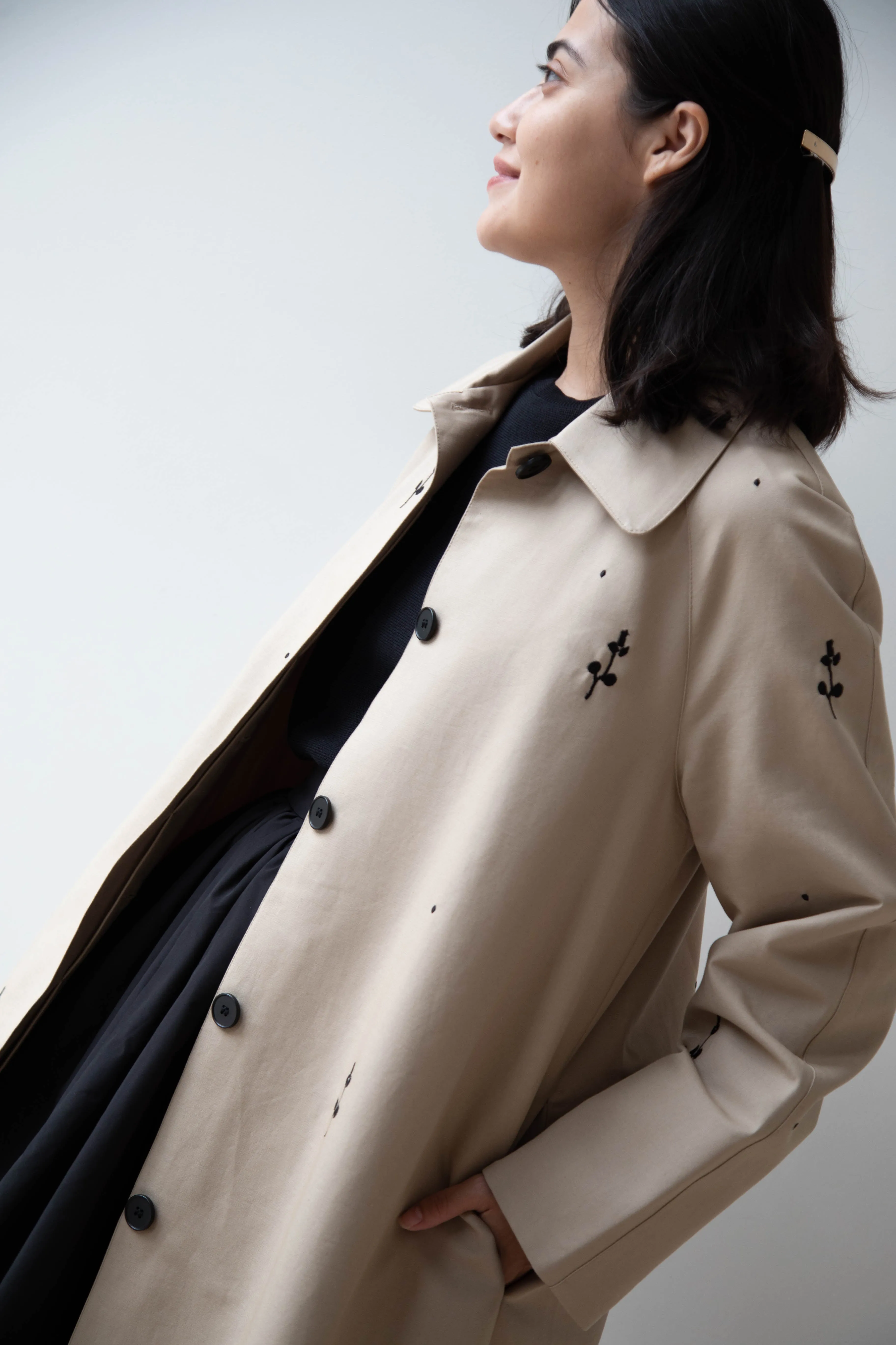 Delegan | Trench Coat with Embroidery in Beige & Black