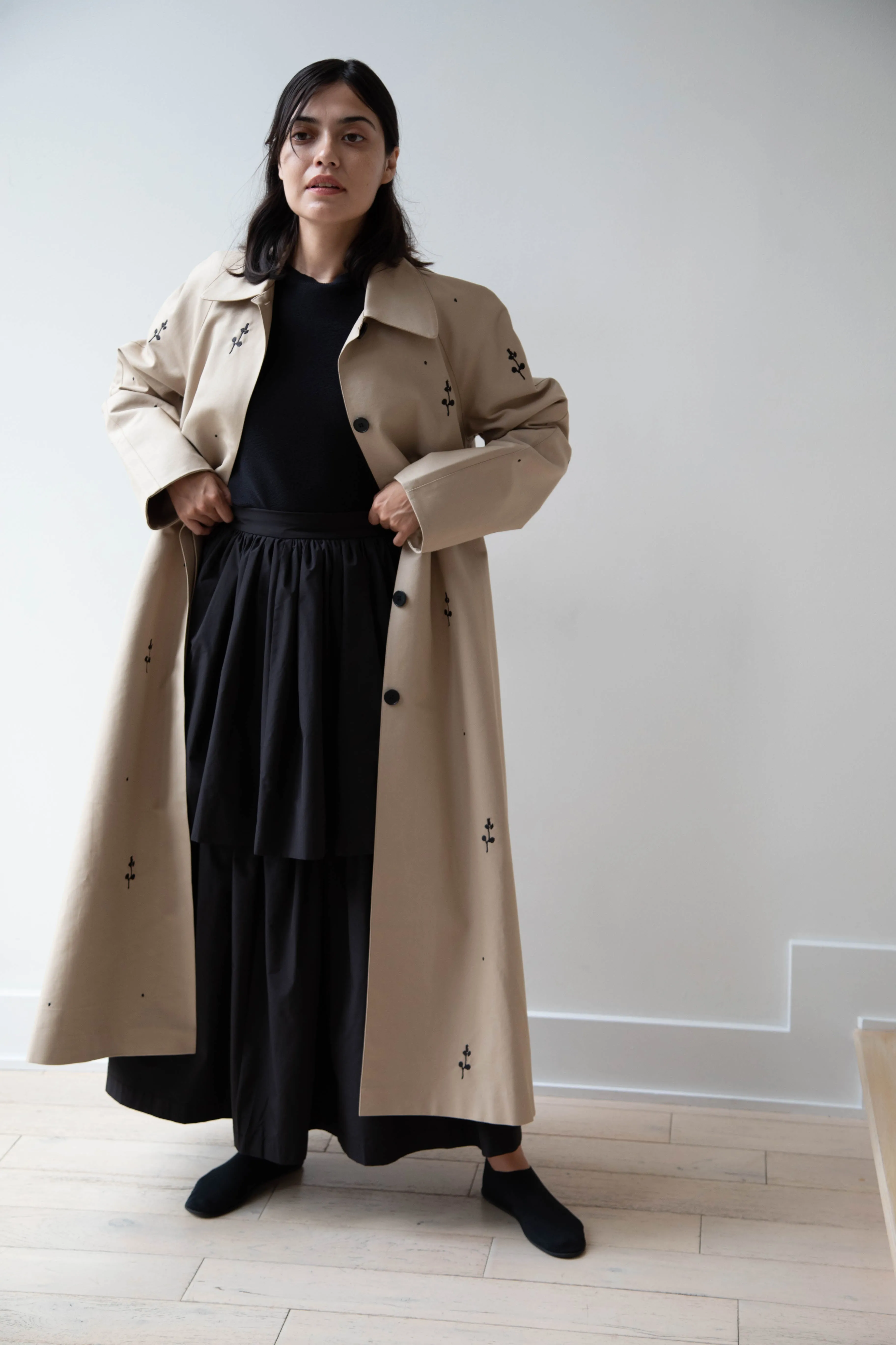 Delegan | Trench Coat with Embroidery in Beige & Black