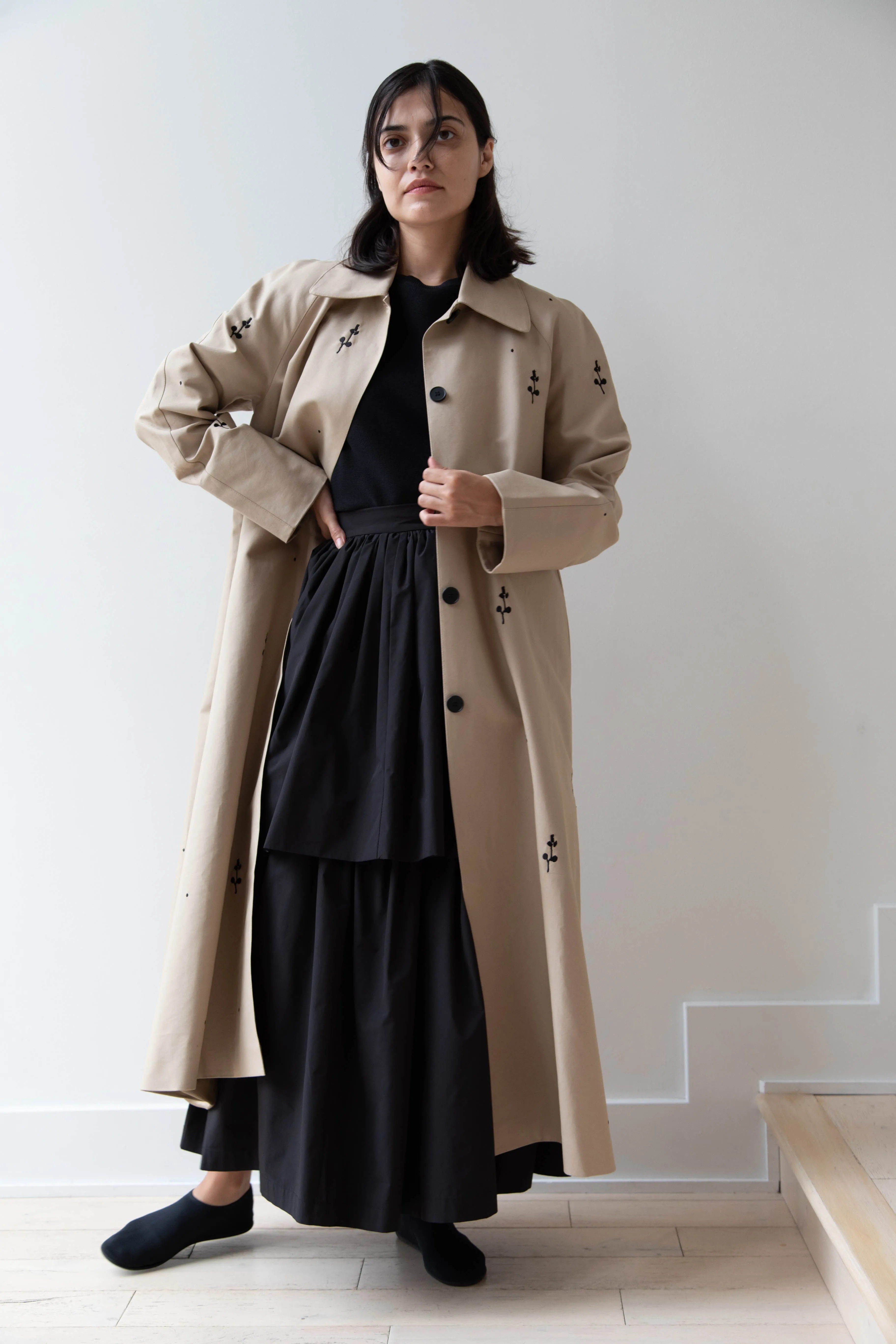 Delegan | Trench Coat with Embroidery in Beige & Black