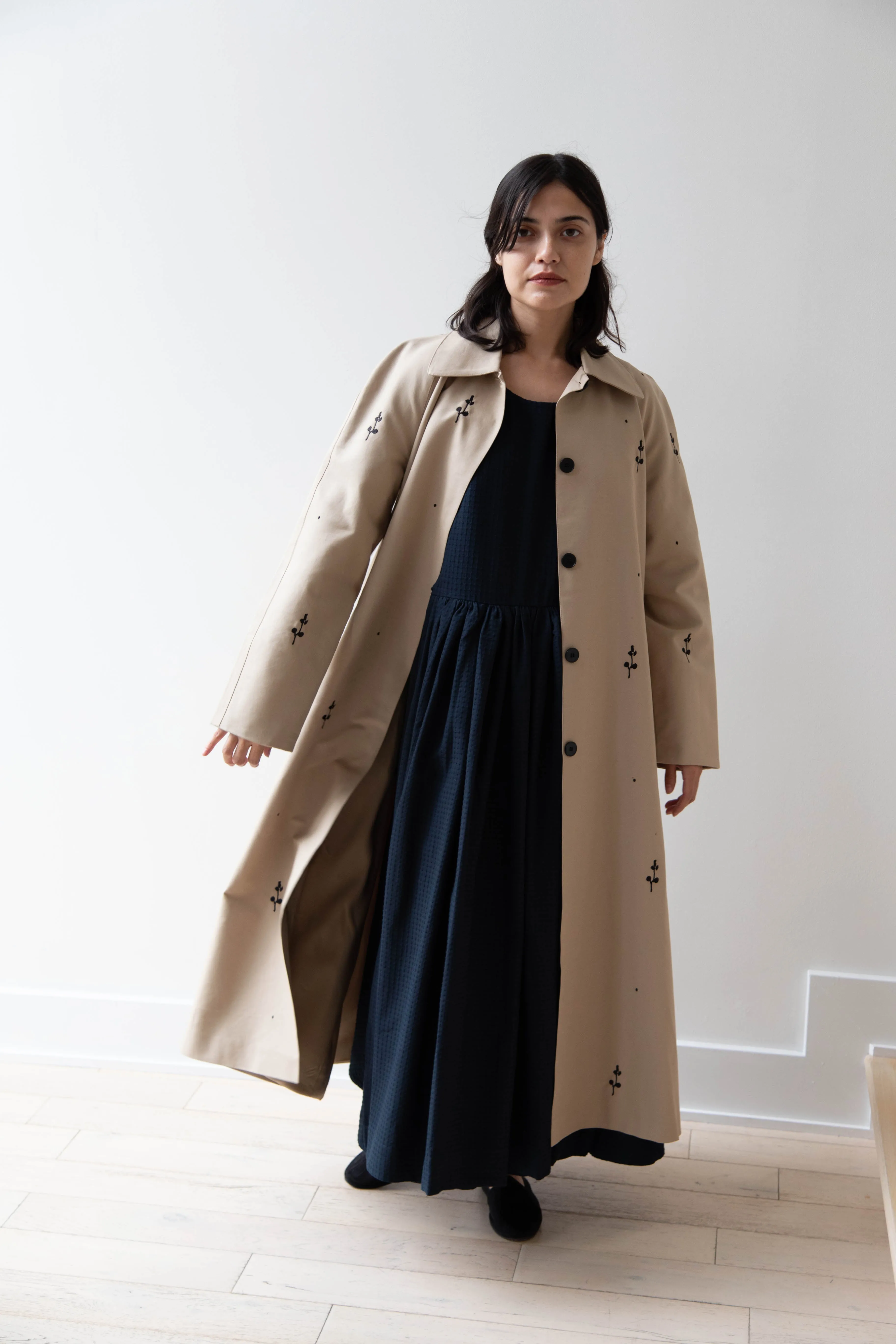 Delegan | Trench Coat with Embroidery in Beige & Black