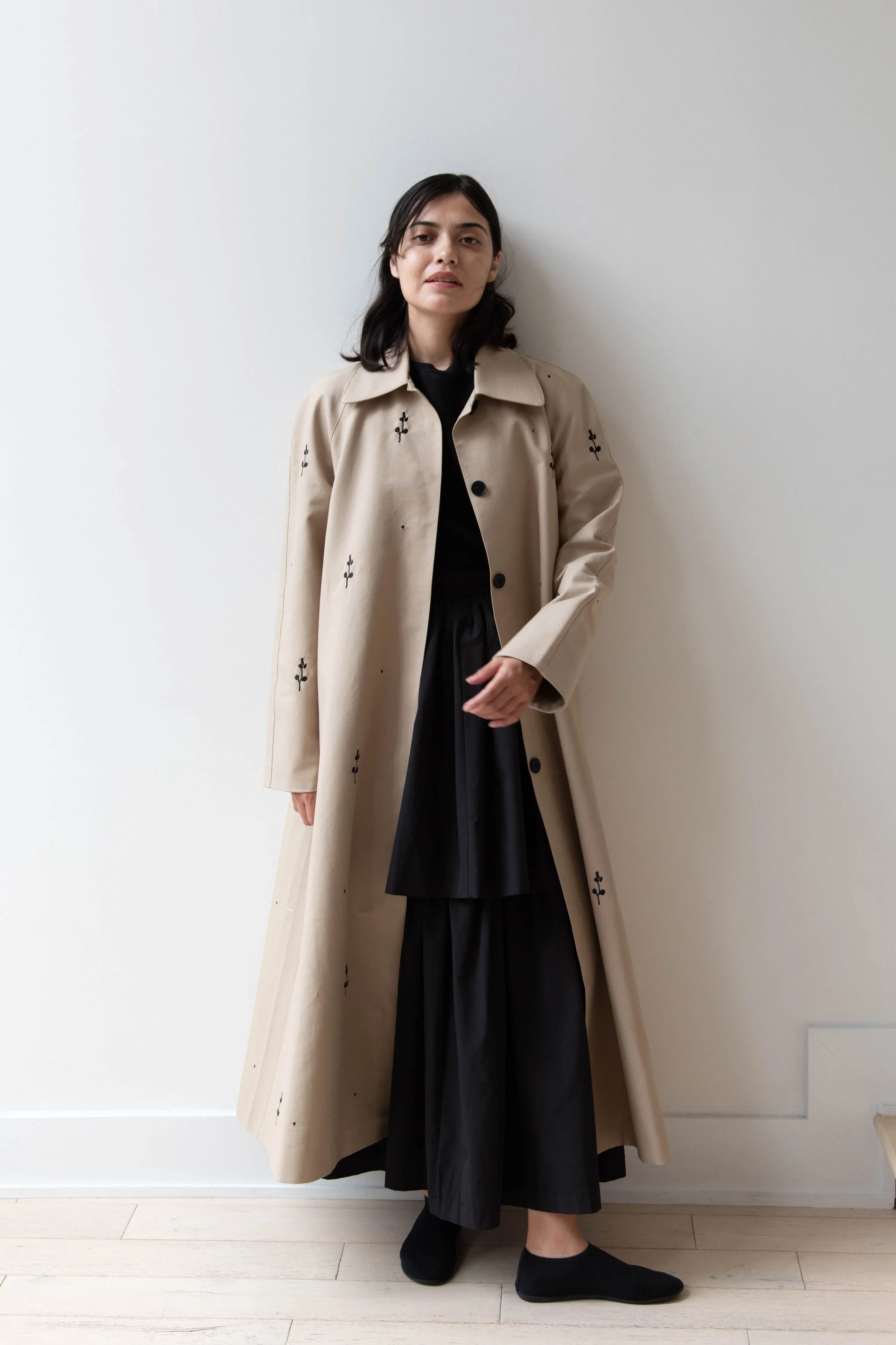 Delegan | Trench Coat with Embroidery in Beige & Black