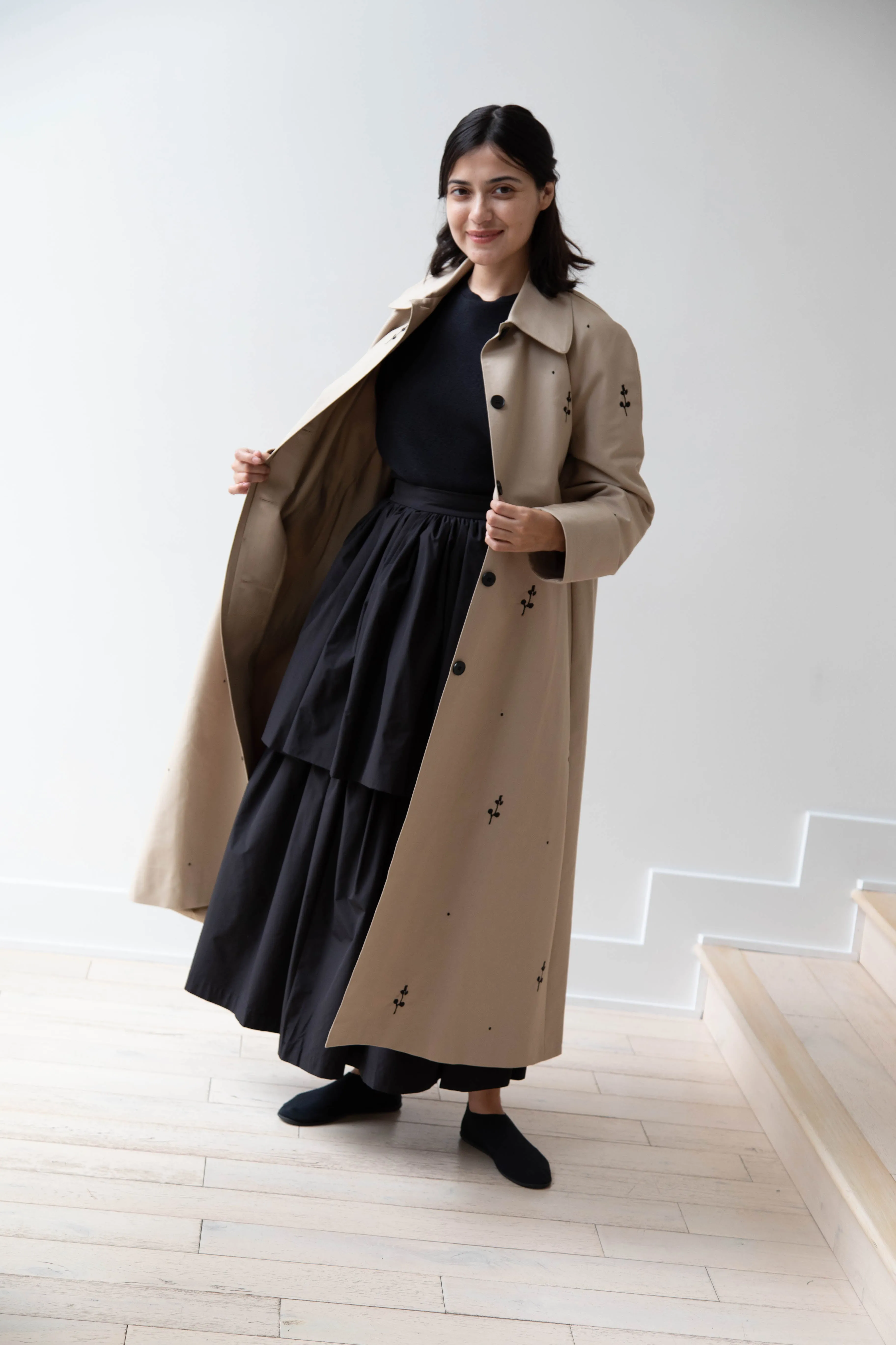 Delegan | Trench Coat with Embroidery in Beige & Black