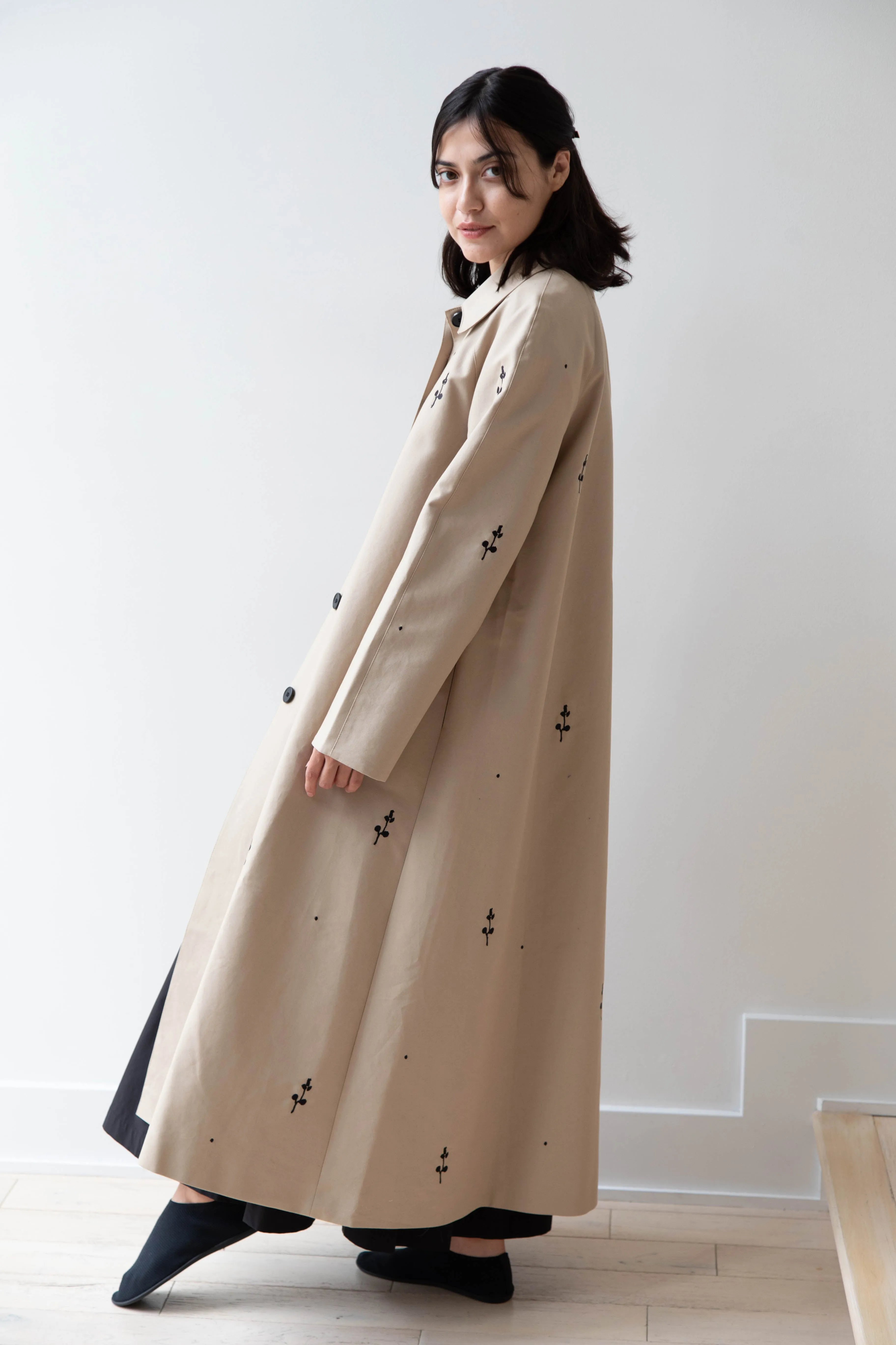 Delegan | Trench Coat with Embroidery in Beige & Black