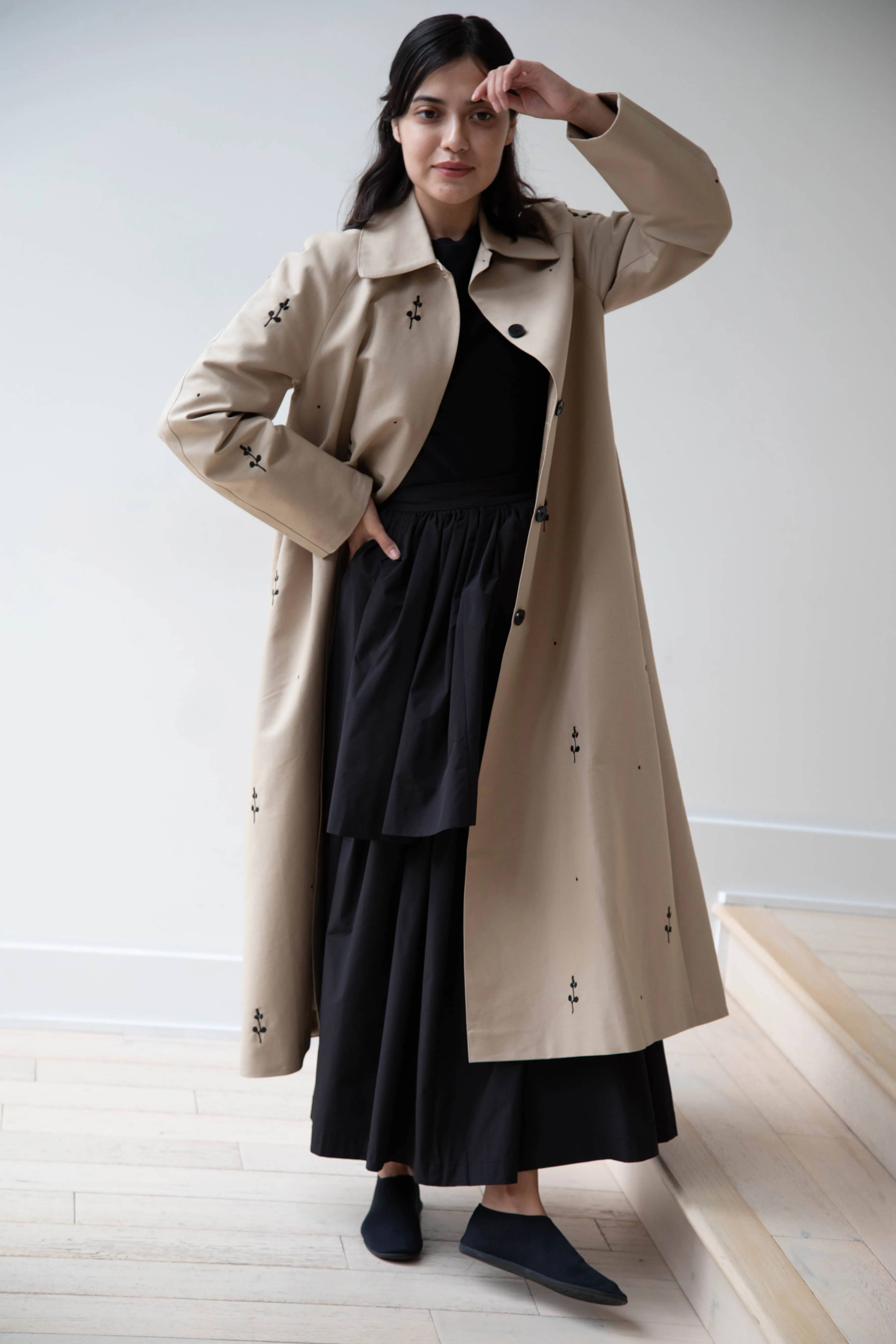 Delegan | Trench Coat with Embroidery in Beige & Black