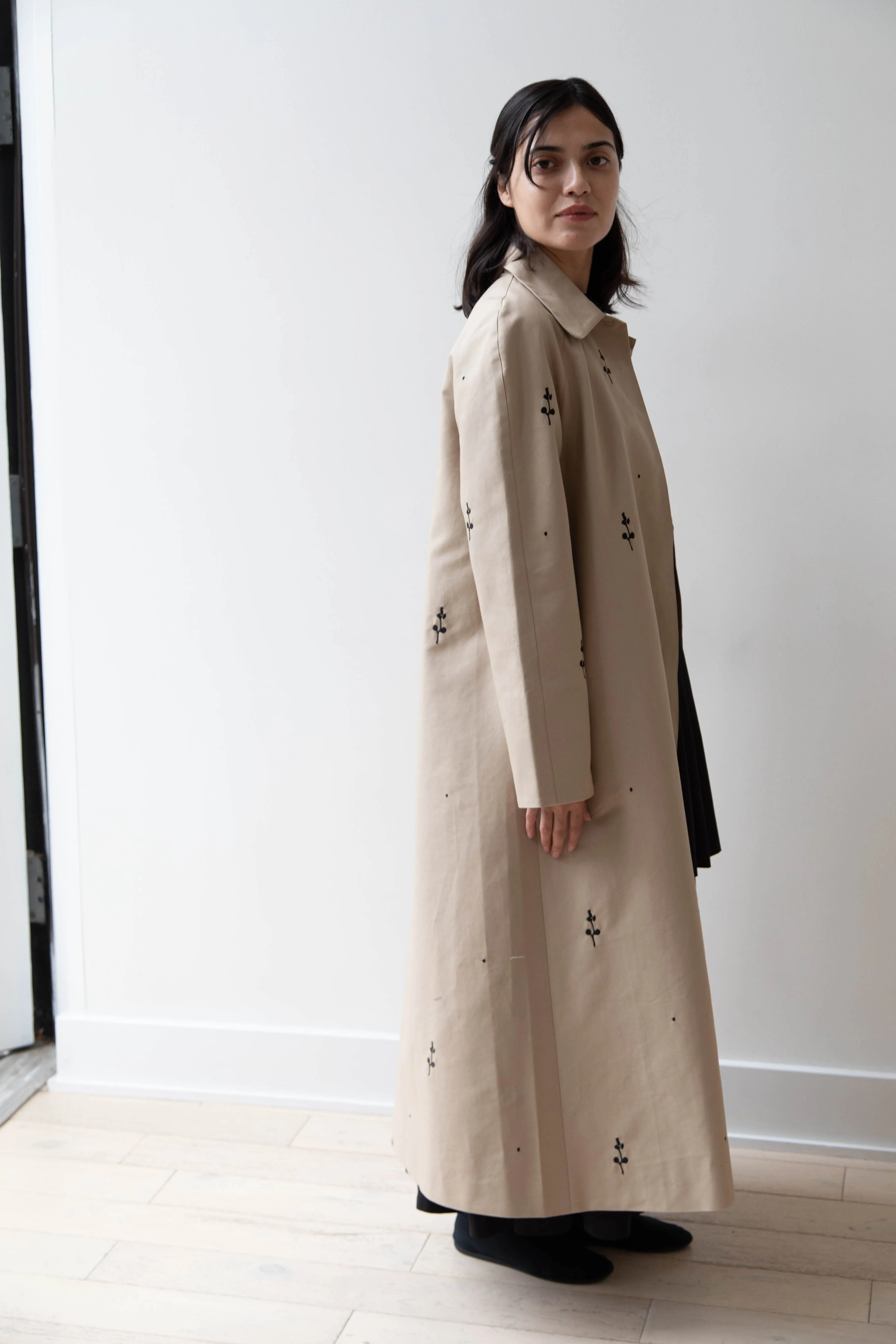 Delegan | Trench Coat with Embroidery in Beige & Black