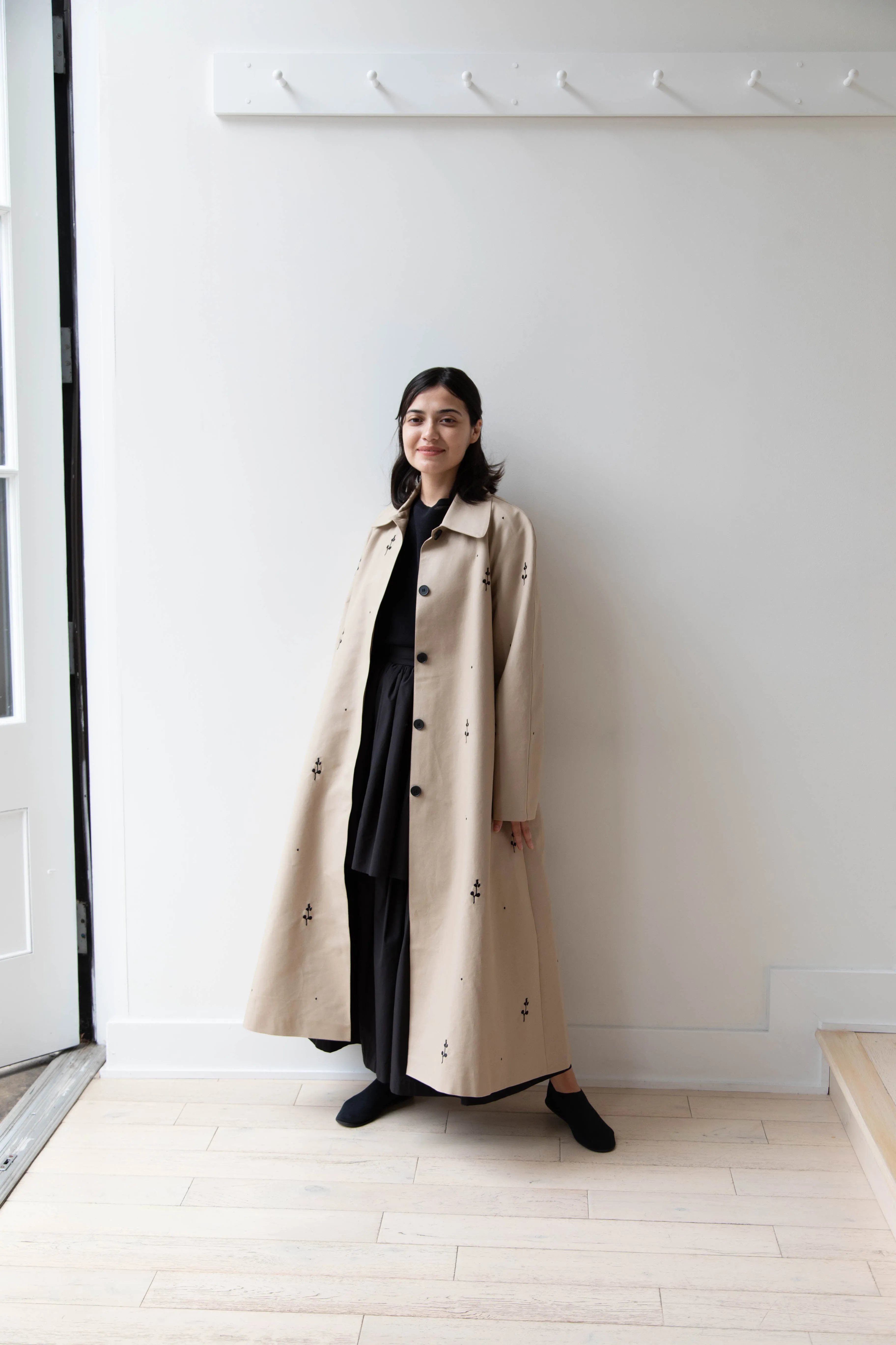 Delegan | Trench Coat with Embroidery in Beige & Black