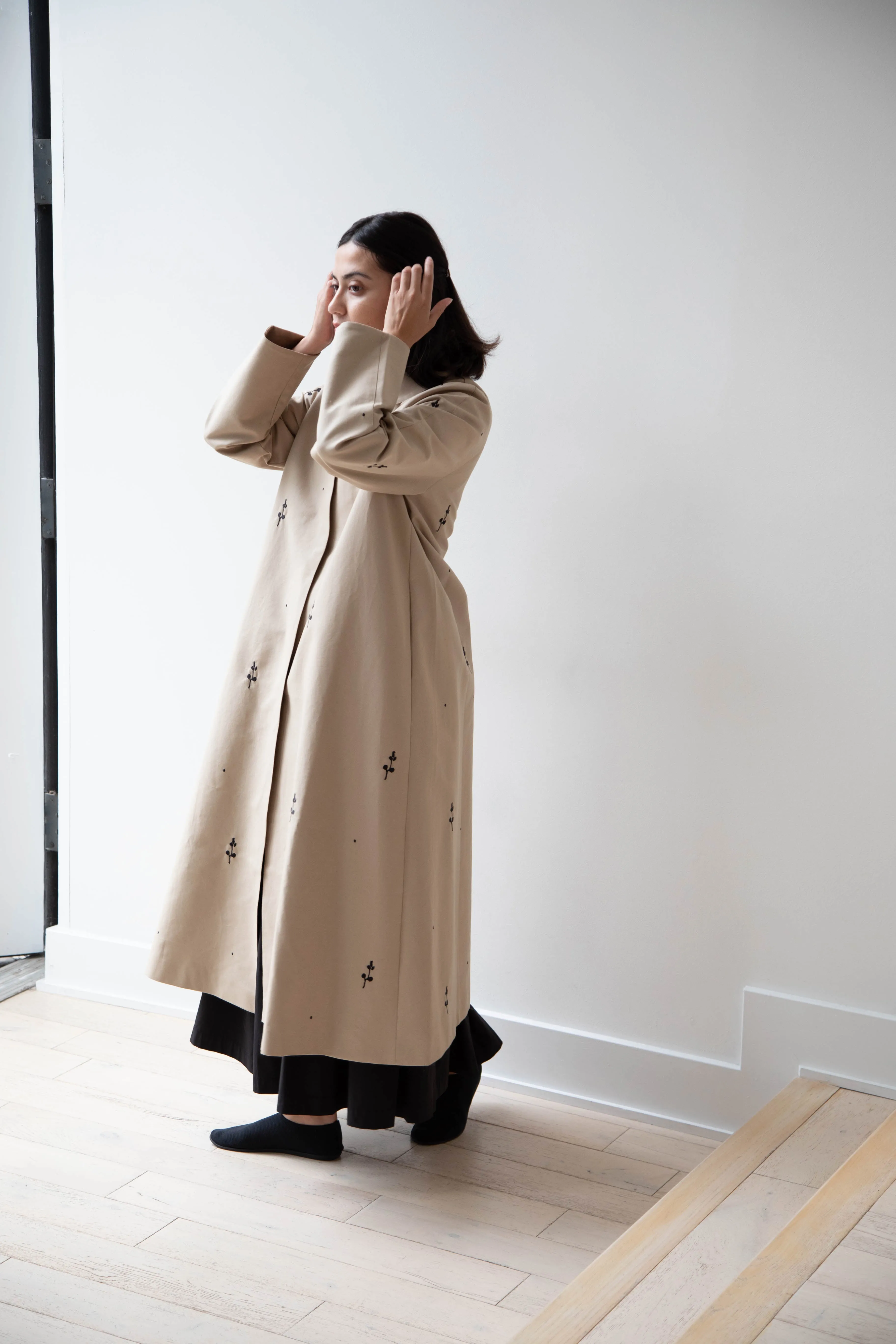 Delegan | Trench Coat with Embroidery in Beige & Black