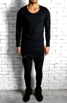 Directional Piped Long Sleeve T-Shirt - Black