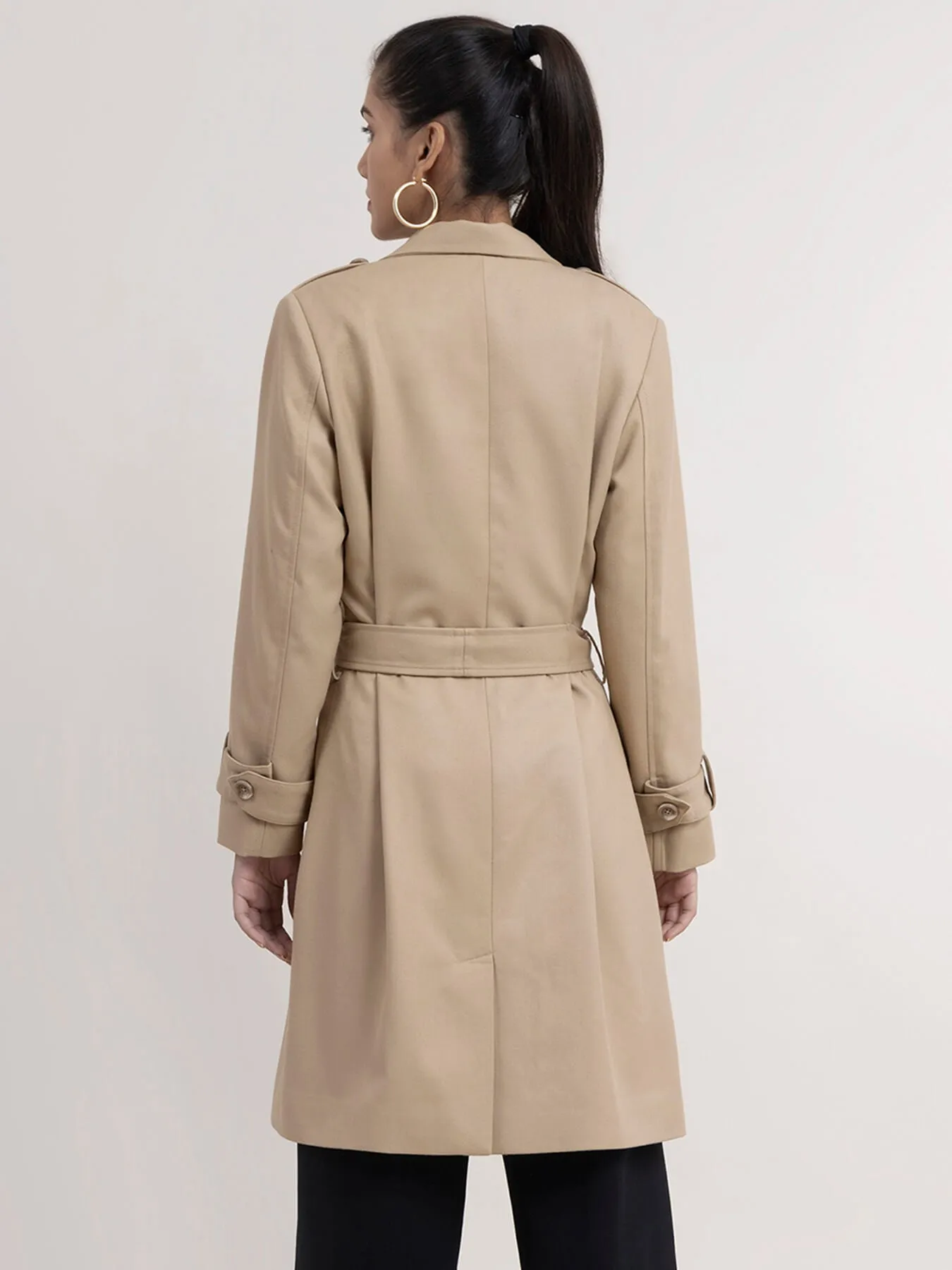 Double Breasted Long Trench - Beige