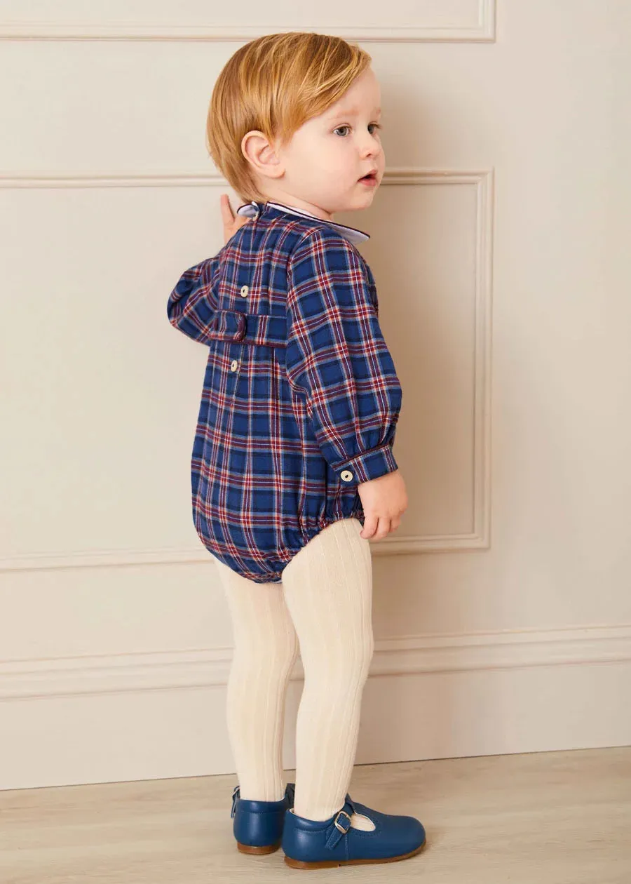 Eaton Check Hand Smocked Romper in Navy (6mths-2yrs)