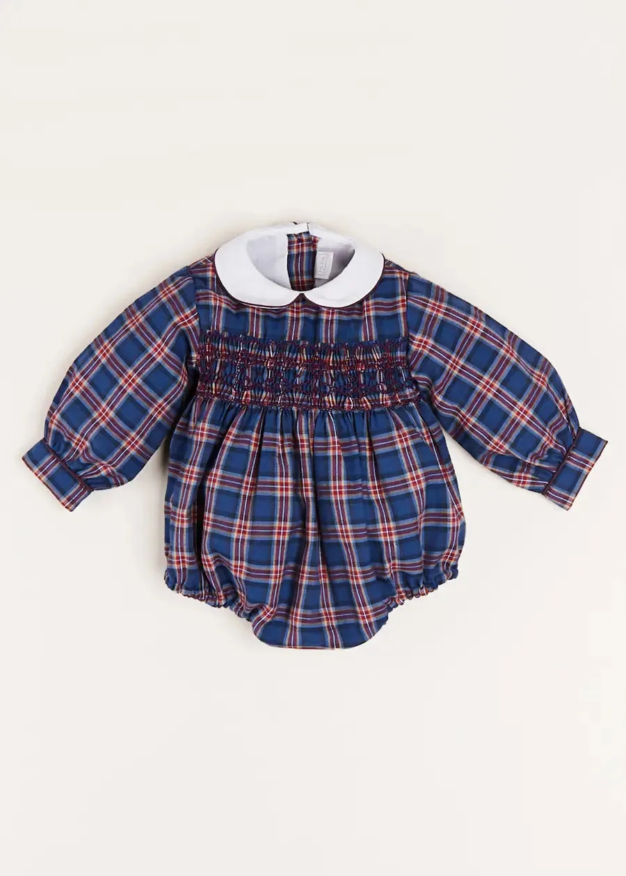 Eaton Check Hand Smocked Romper in Navy (6mths-2yrs)