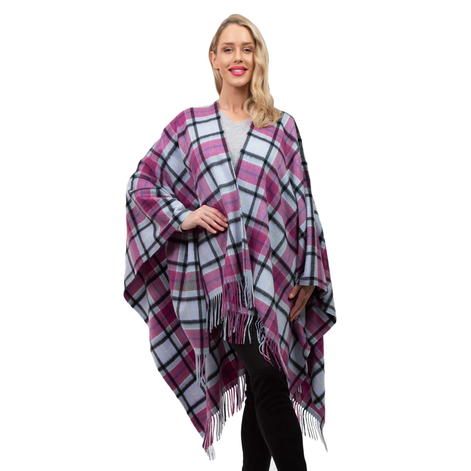 Edinburgh Cashmere Cape  Light Blue Check