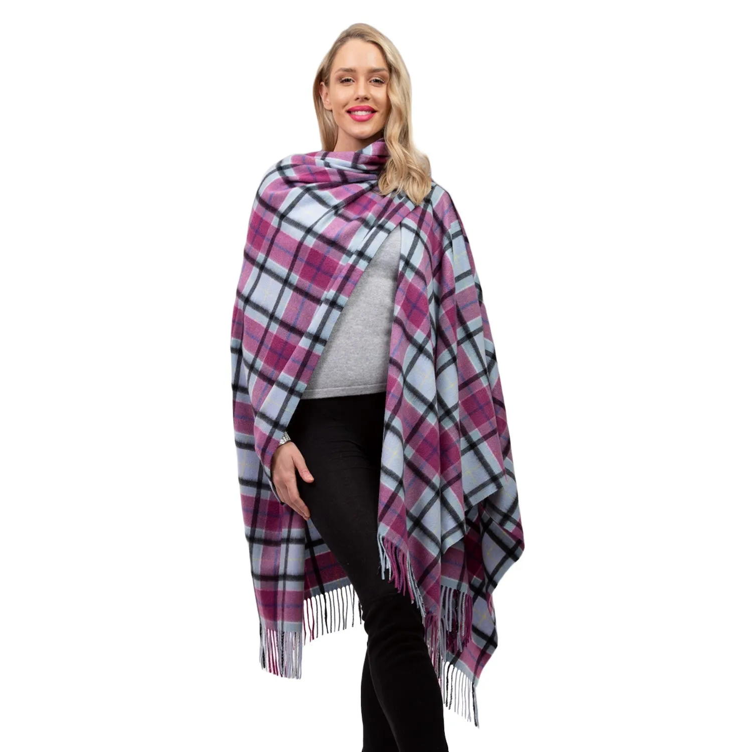 Edinburgh Cashmere Cape  Light Blue Check