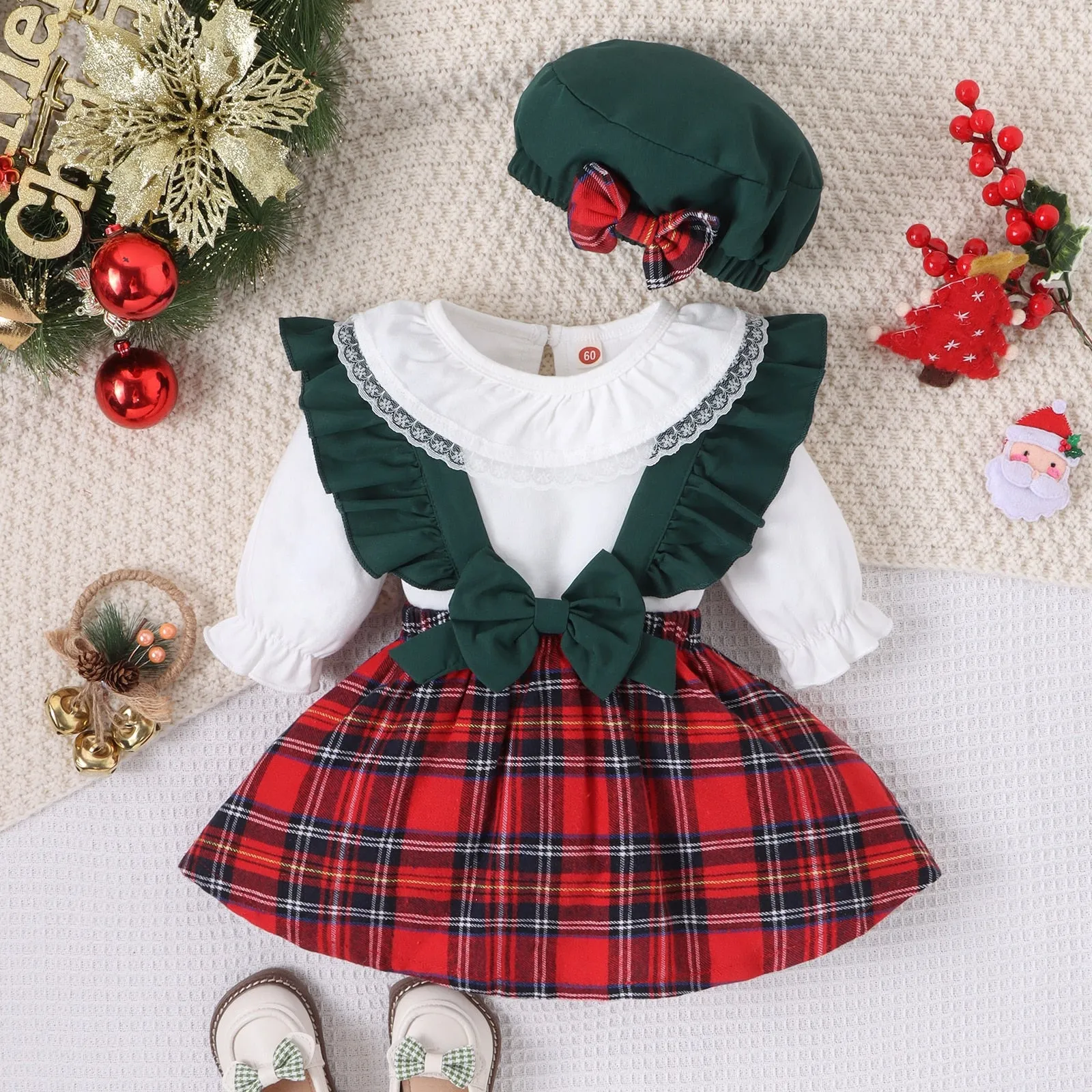 ELOISE Plaid Dress Collar Romper and Hat