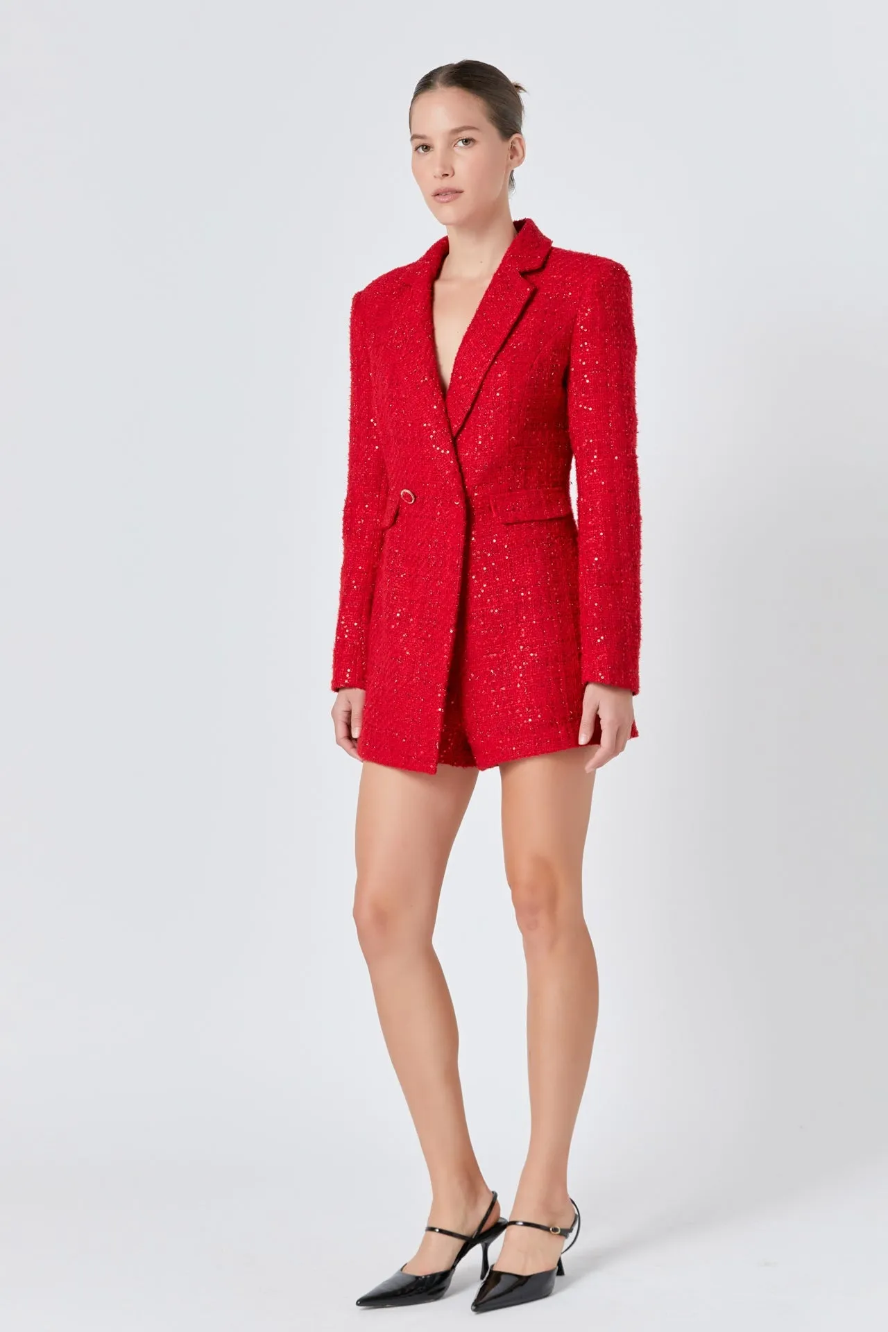 Endless Rose - Premium Sequin Tweed Blazer Romper