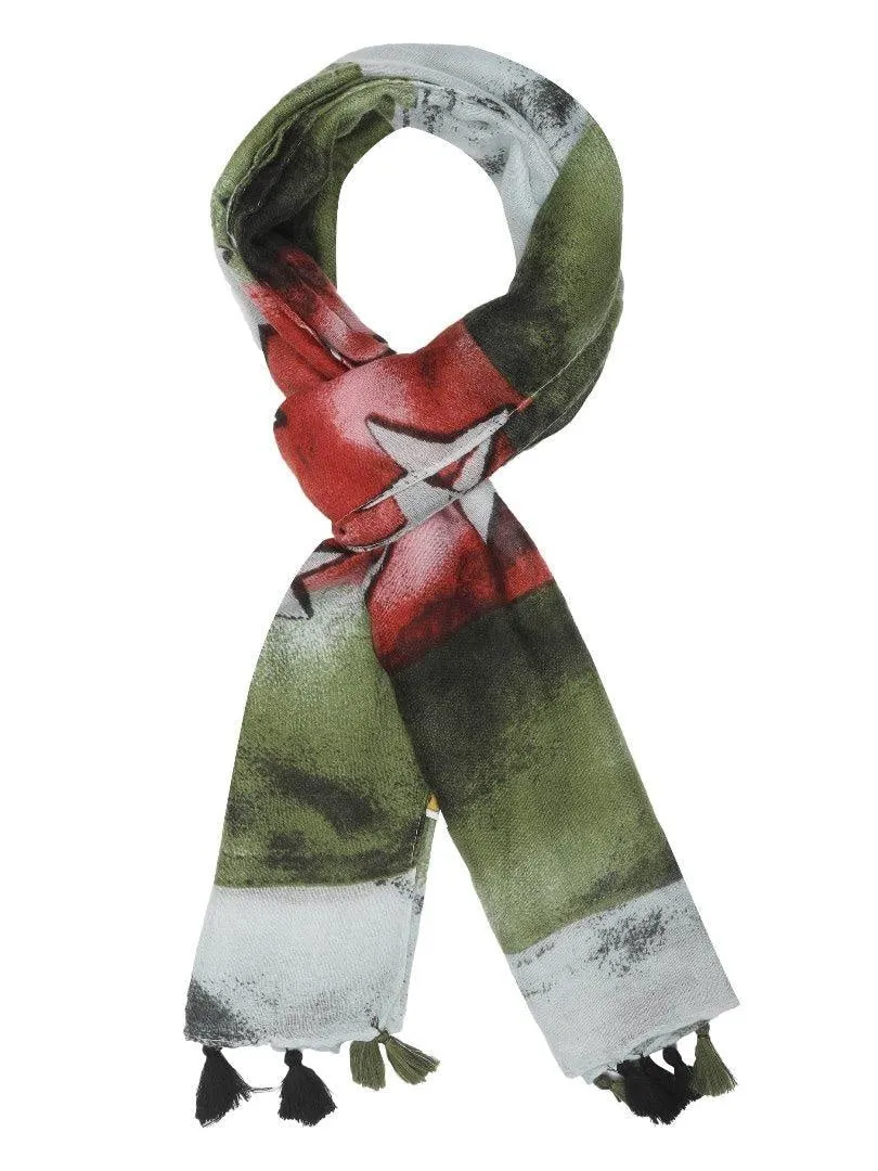 FabSeasons Green Star Printed Cotton Unisex Scarf