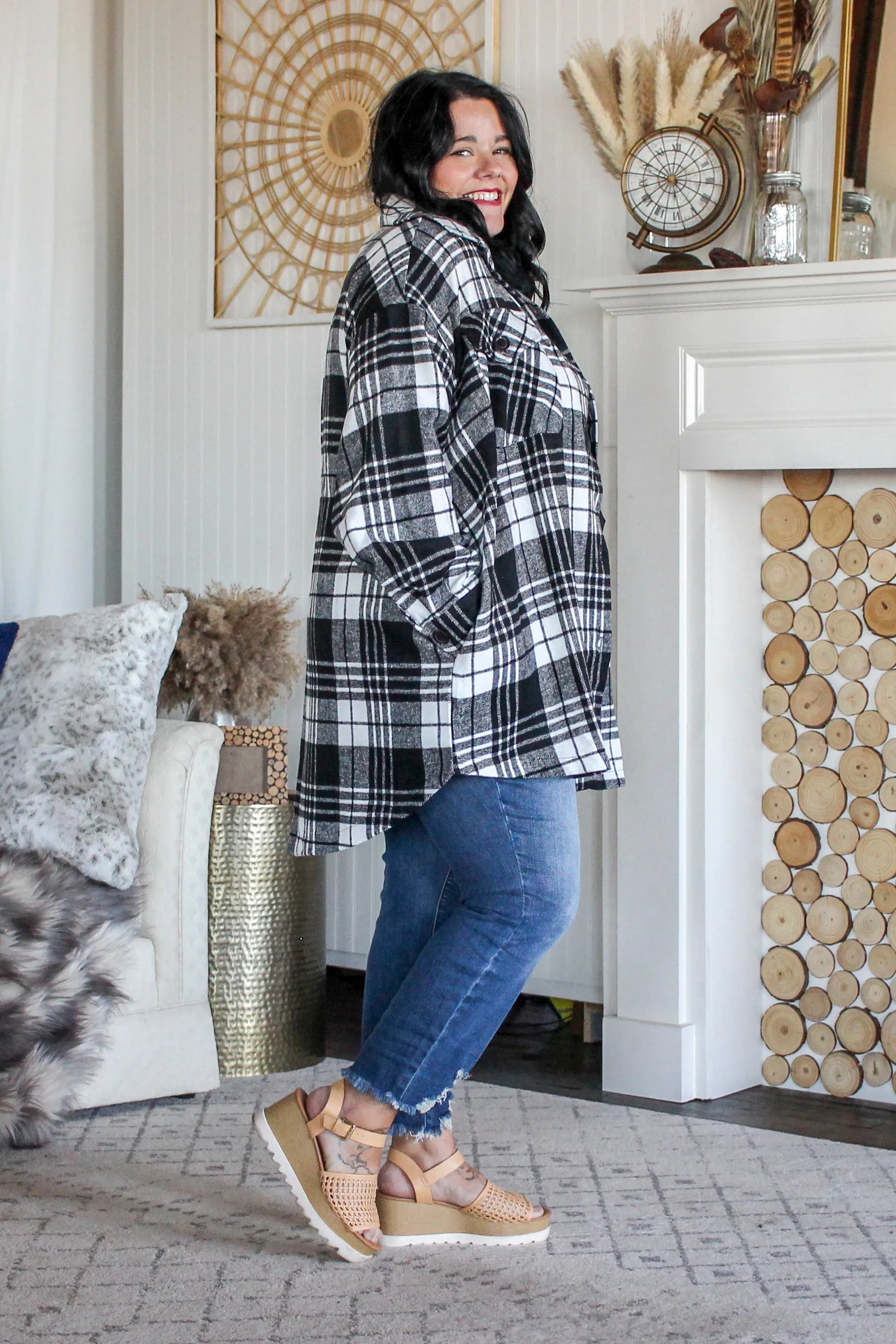 Fall Plaid Shacket, Black