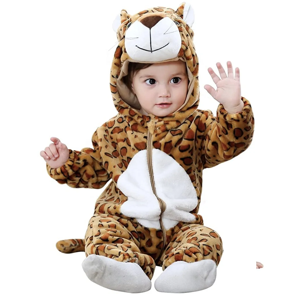 Fancydresswale Unisex Baby Flannel Jumpsuit Leopard Style Cosplay Clothes Bunting Outfits Snowsuit Hooded Romper Outwear (Leopard)