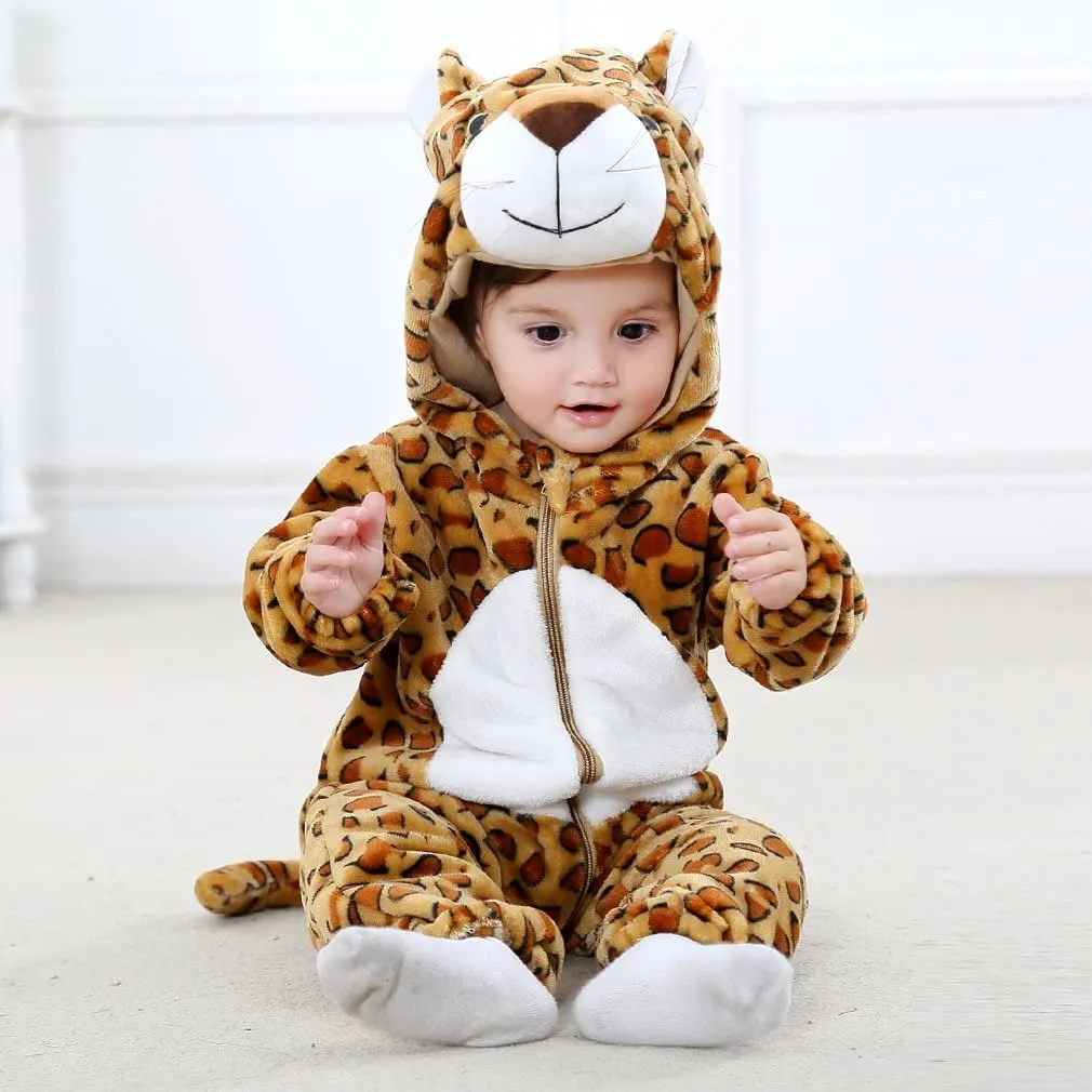 Fancydresswale Unisex Baby Flannel Jumpsuit Leopard Style Cosplay Clothes Bunting Outfits Snowsuit Hooded Romper Outwear (Leopard)