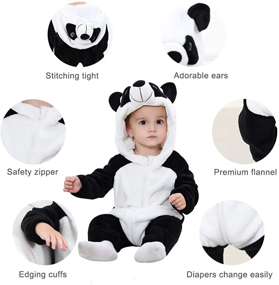 Fancydresswale Unisex Baby Flannel Jumpsuit Panda Style Cosplay Clothes Bunting Outfits Snowsuit Hooded Romper Outwear (Black & White Panda)