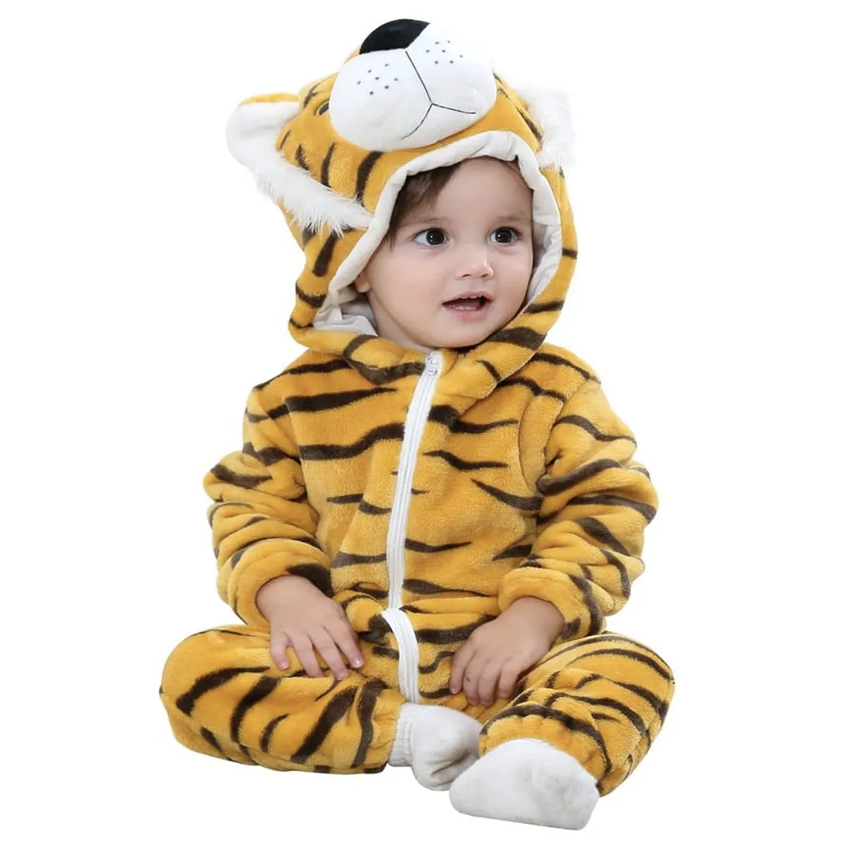 Fancydresswale Unisex Baby Flannel Jumpsuit Tiger Style Cosplay Clothes Bunting Outfits Snowsuit Hooded Romper Outwear (Tiger)