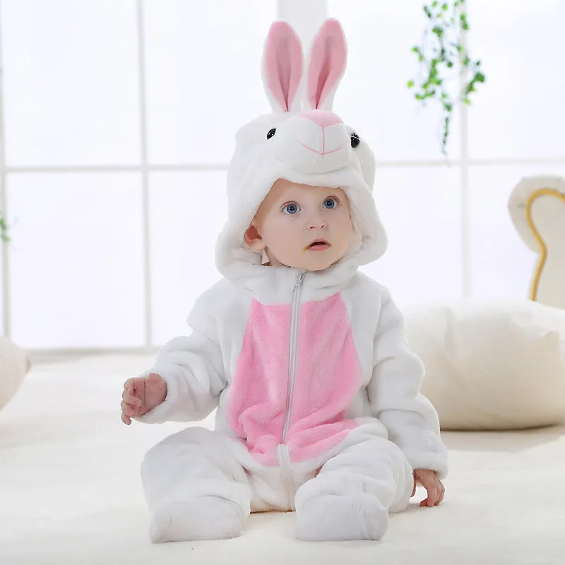 Fancydresswale Unisex Baby Flannel Jumpsuit White Rabbit Style Cosplay Clothes Bunting Outfits Snowsuit Hooded Romper Outwear (White Rabbit)