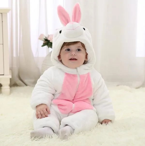 Fancydresswale Unisex Baby Flannel Jumpsuit White Rabbit Style Cosplay Clothes Bunting Outfits Snowsuit Hooded Romper Outwear (White Rabbit)