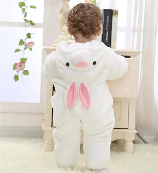 Fancydresswale Unisex Baby Flannel Jumpsuit White Rabbit Style Cosplay Clothes Bunting Outfits Snowsuit Hooded Romper Outwear (White Rabbit)