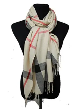 Fashion Secrets Classic Plaid Softness Oblong Scarf Wrap Shawl With Fray Trimming