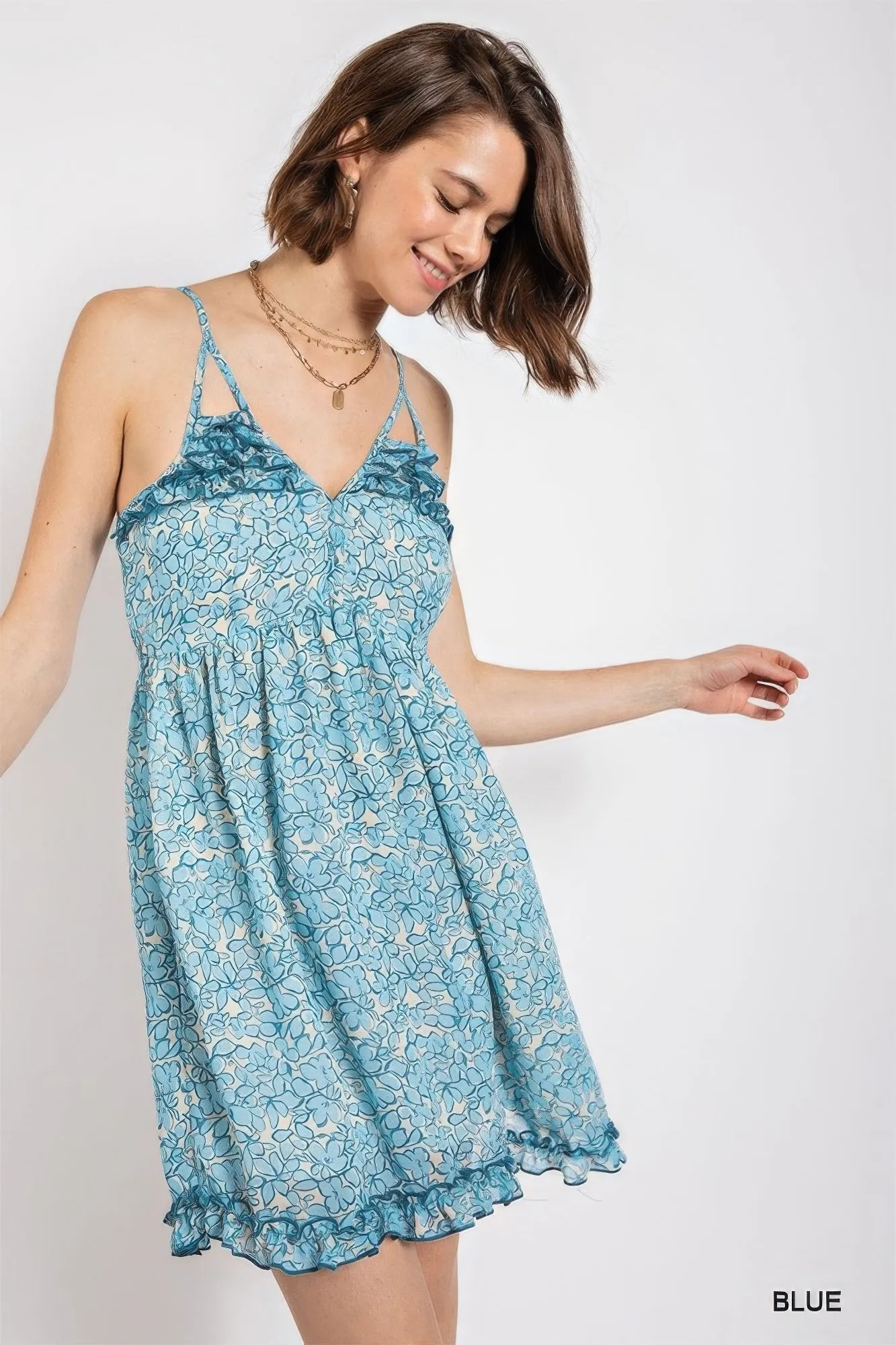 Floral print v-neck dress with skirt lining