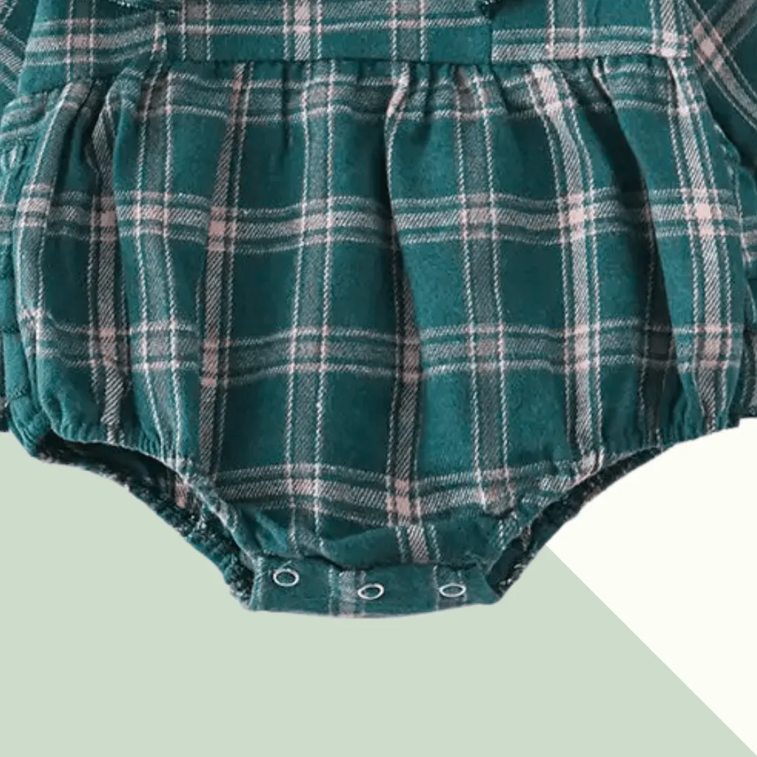 Forest Plaid Flannel Ruffle Baby Romper