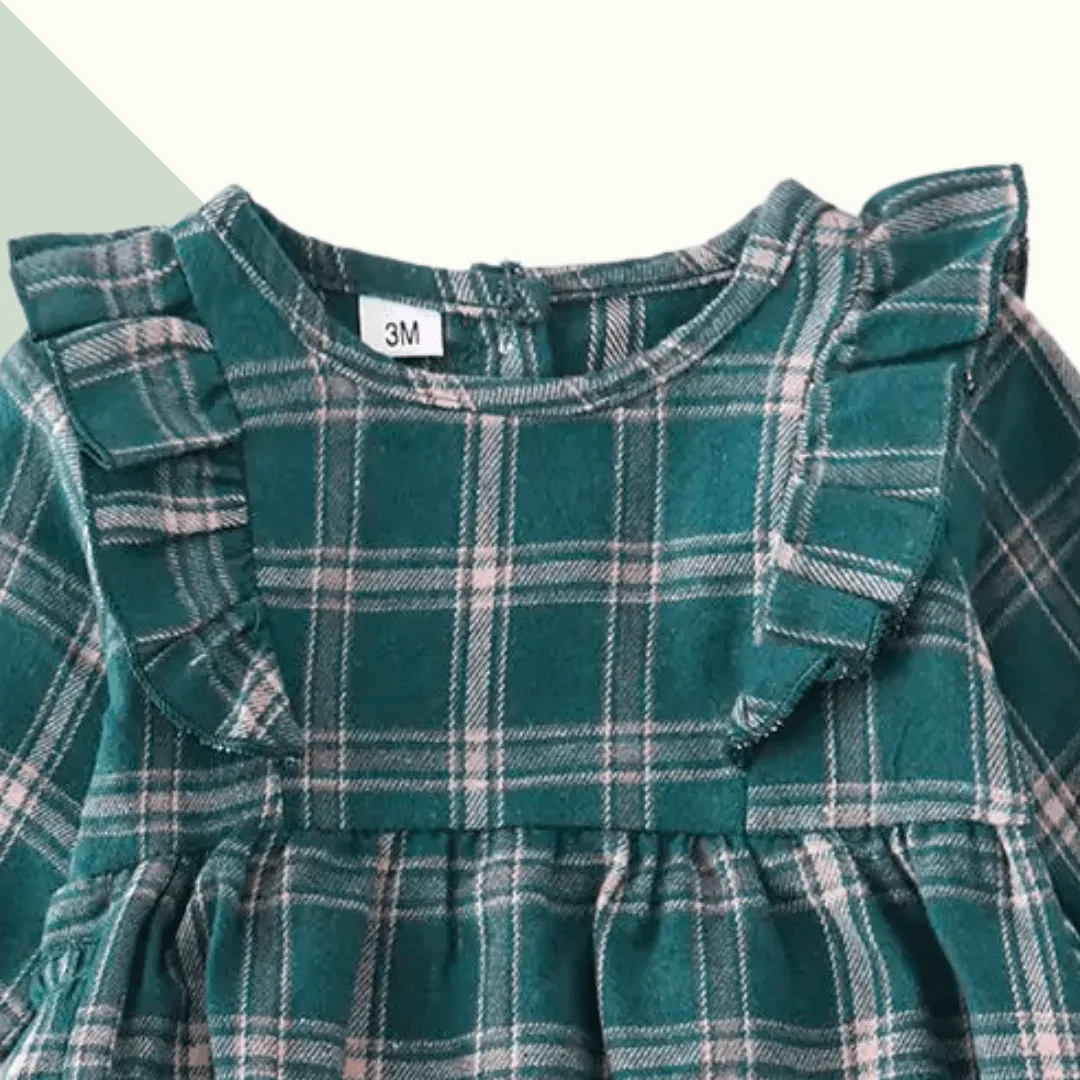 Forest Plaid Flannel Ruffle Baby Romper