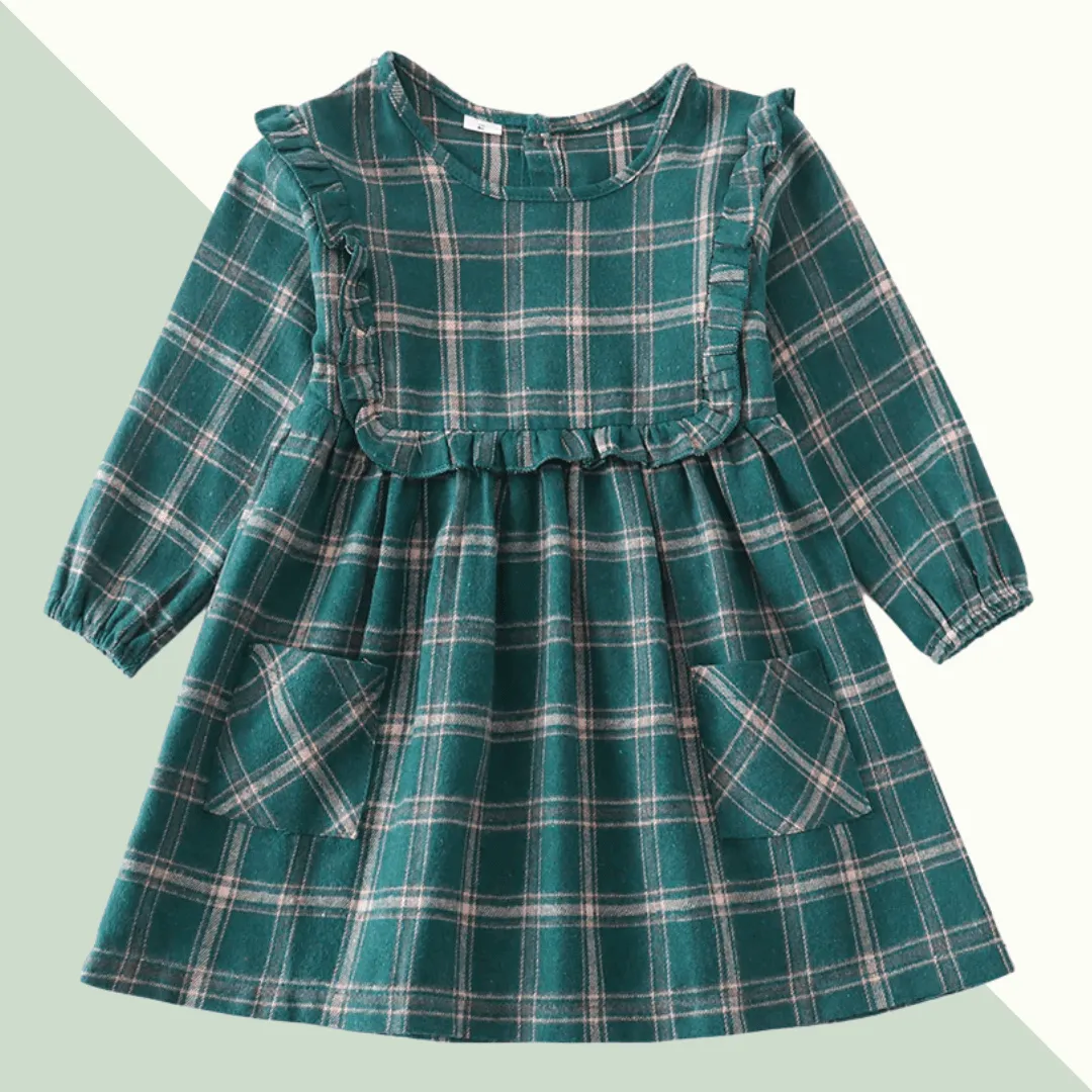 Forest Plaid Toddler Ruffle Dress