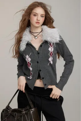 Fur Collar Quilted Knit Jacket