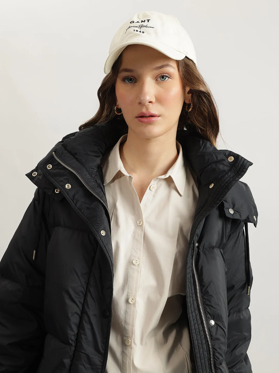 Gant Women Black Solid Hooded Full Sleeves Puffer Jacket