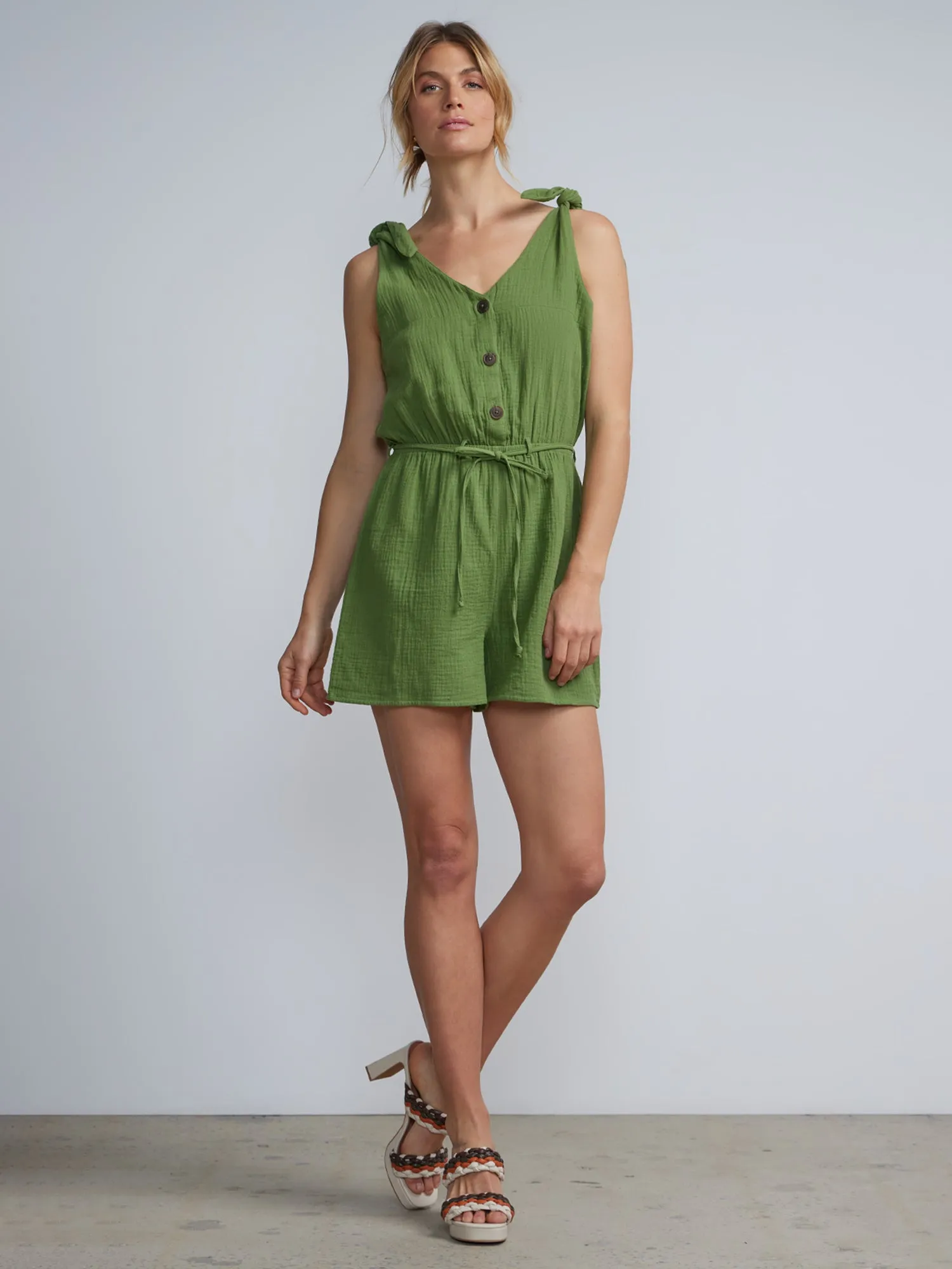 Gauze Tie-Shoulder Romper