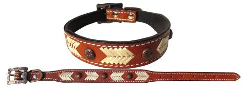 Genuine leather dog collar with rawhide lacing