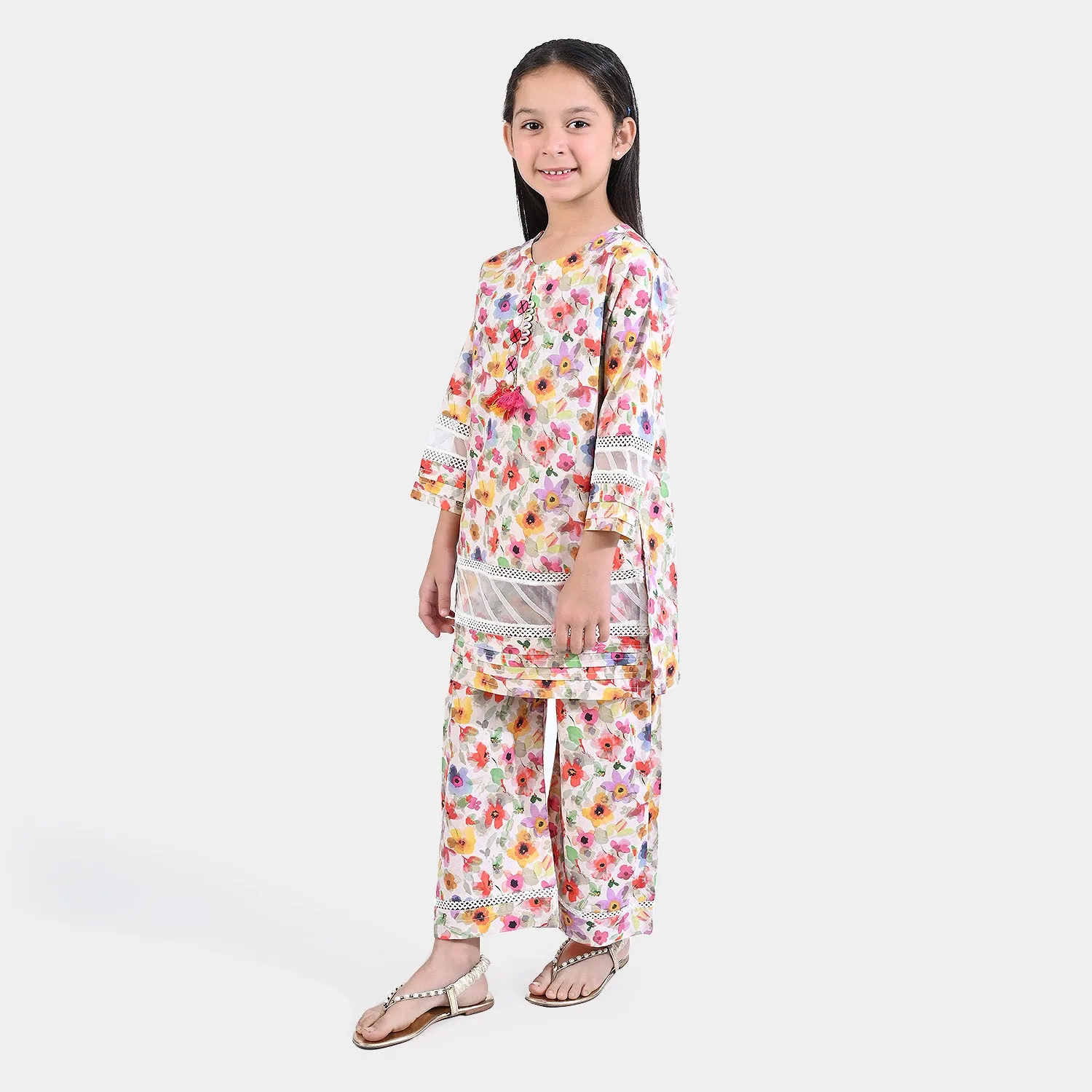 Girls Cotton Poplin Printed 2 Pcs Floral Candy-Multi