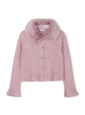 Girls Faux Fur Collar Bolero Cardigan