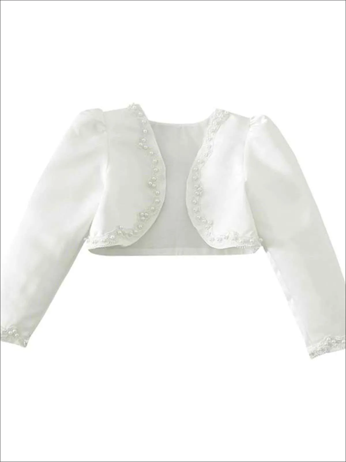 Girls Ivory Pearl Embellished Long Sleeve Bolero