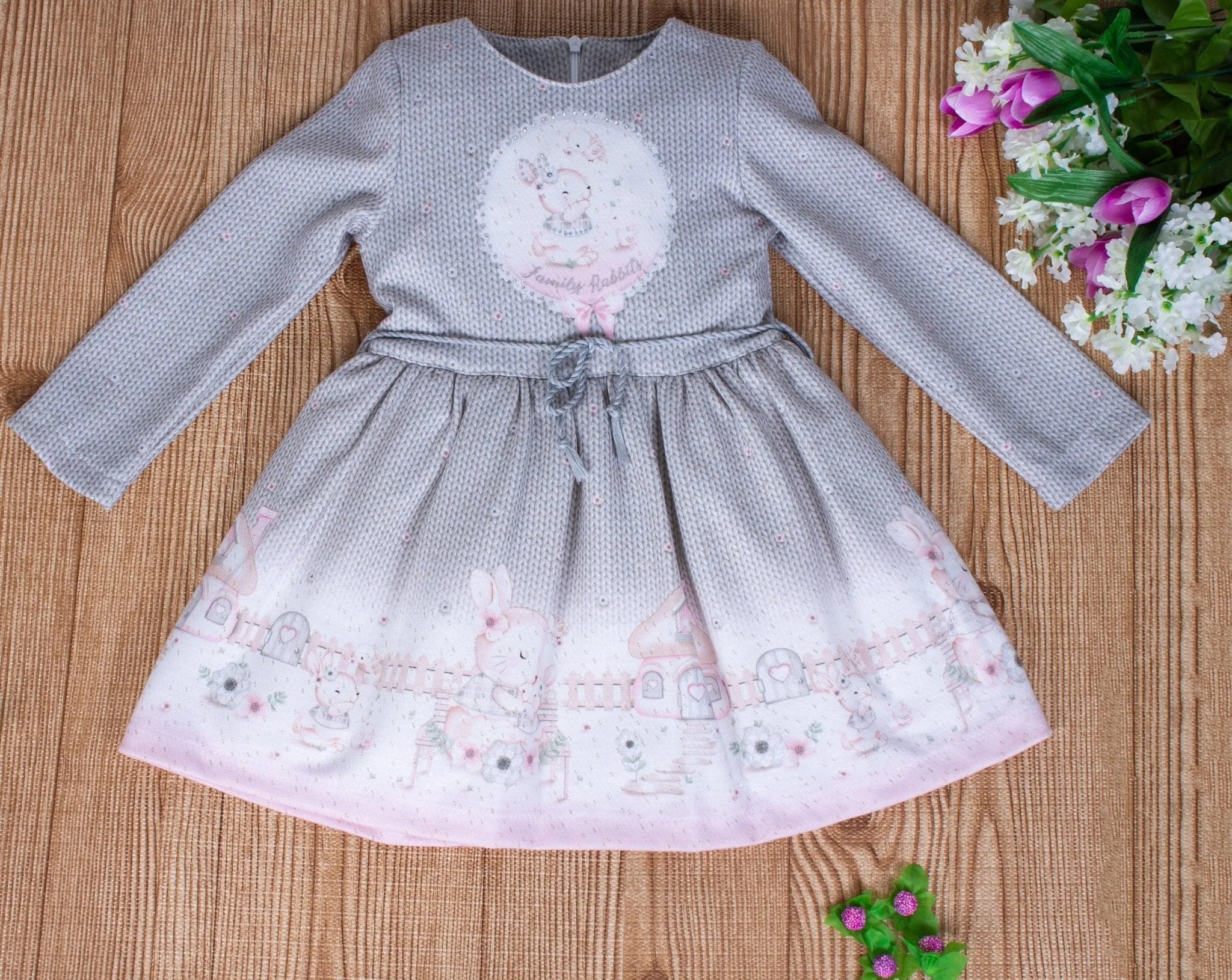 Girls Long Sleeve Dress Gray Color