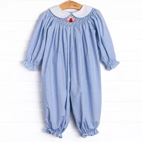 Gobble Gobble Smocked Girl Romper, Blue