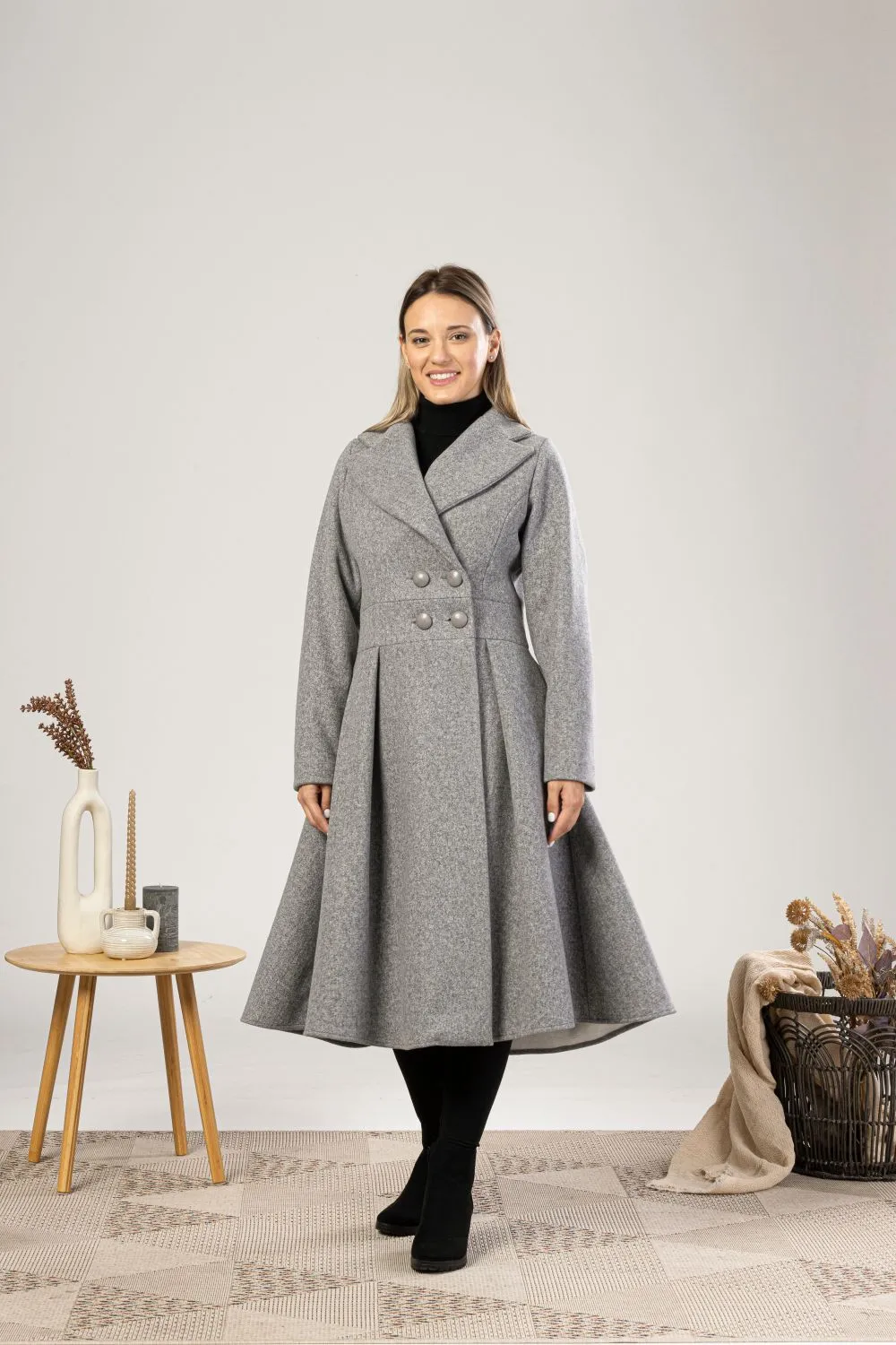 Gray A-Line Fit and Flare Coat with Pockets