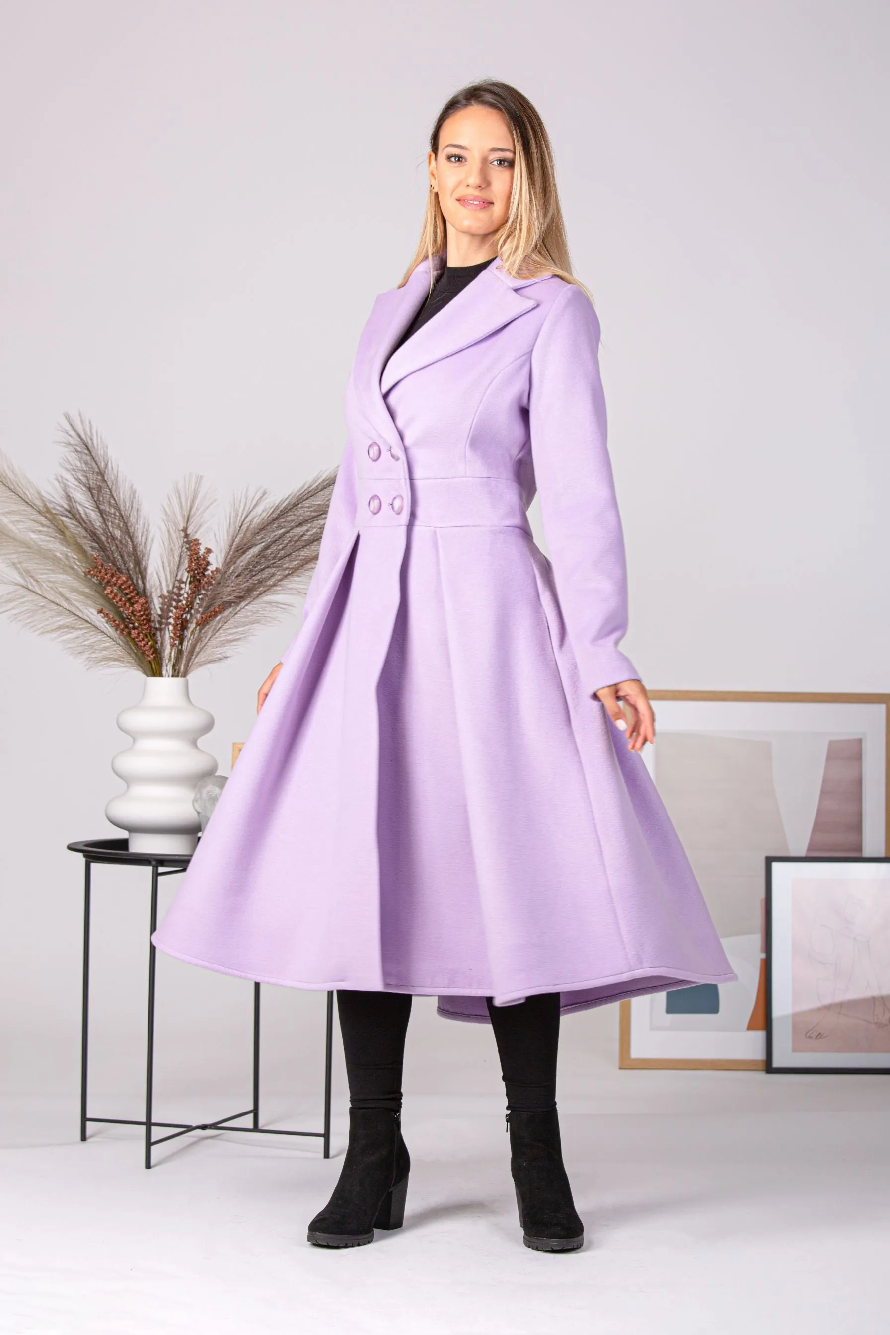 Gray A-Line Fit and Flare Coat with Pockets